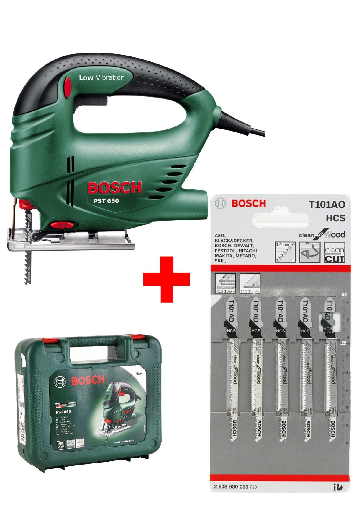 Bosch Pst 650 Dekupaj Testere Makinası Dekopaj + 5 Adet T101 Ao Ahşap Testere Bıçağı Temiz Kesim