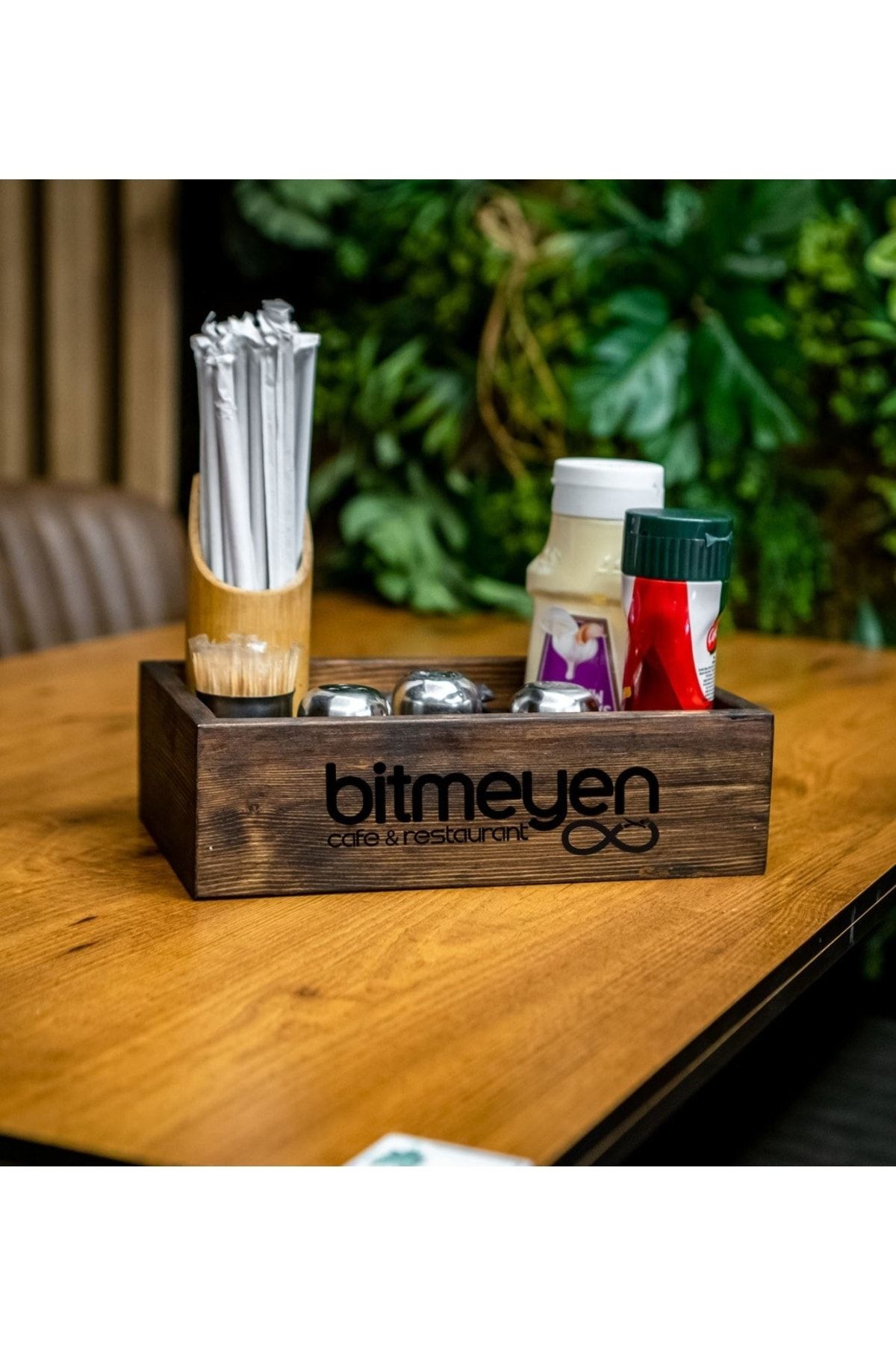 Bk Gift Restoran & Cafe & Barlara Özel Logolu Doğal Ahşap Dispenser Düzenleyici Model-2