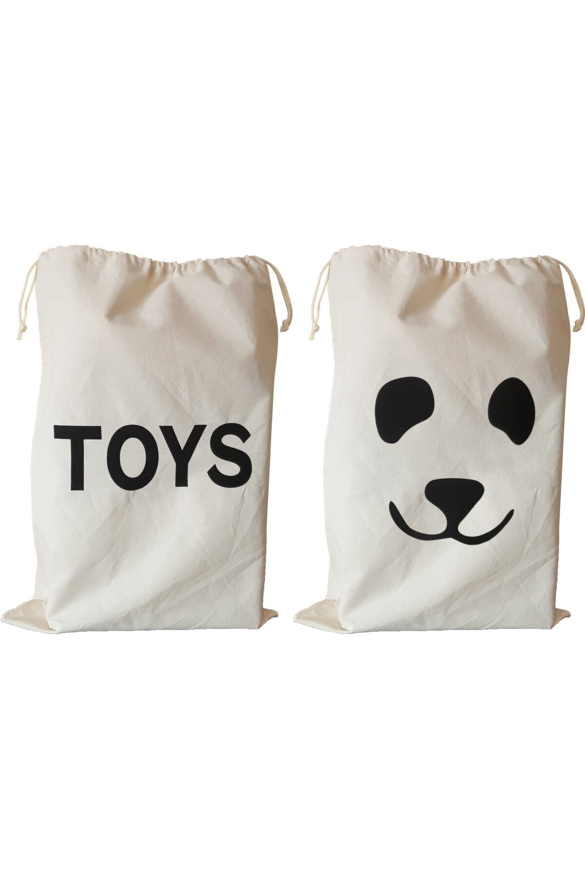 BugyBagy 50x70cm Ebadında Toys Ve Panda Figürlü 2'li Kanvas Oyuncak Ve Çamaşır Saklama Torbası