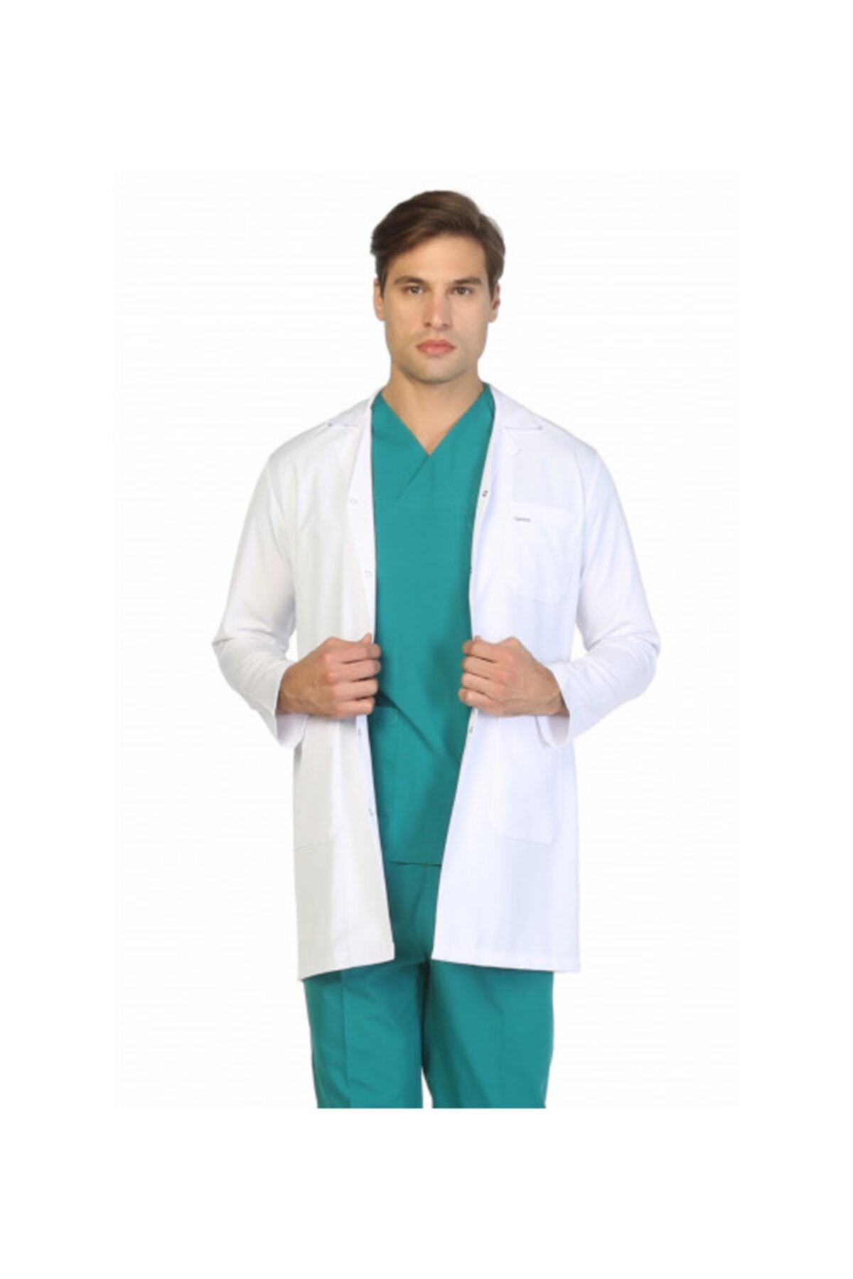 TIPMOD Erkek Beyaz Orta Boy Ceket Yaka Doktor Önlüğü