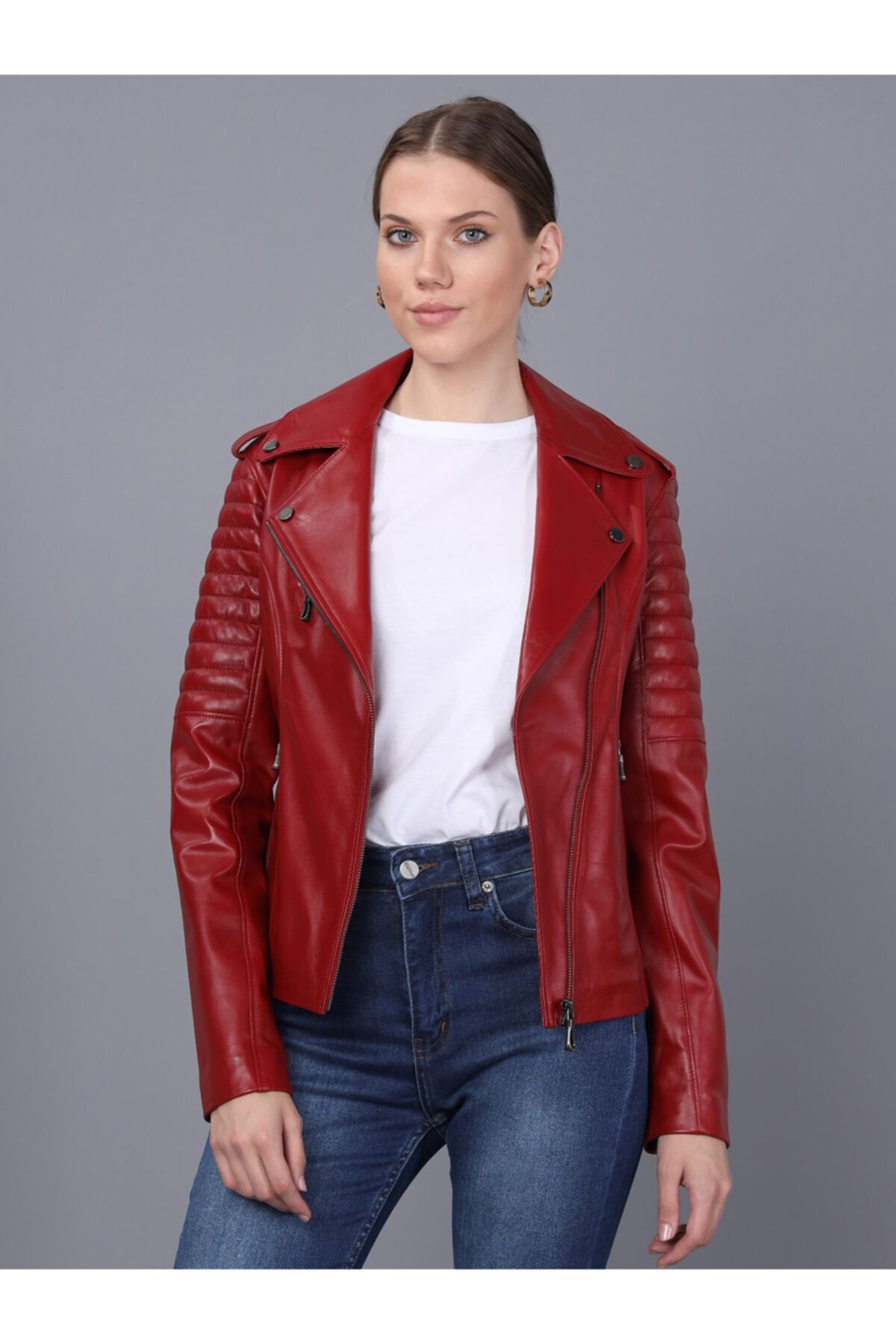 Basics&More Kadın Kırmızı Deri Ceket