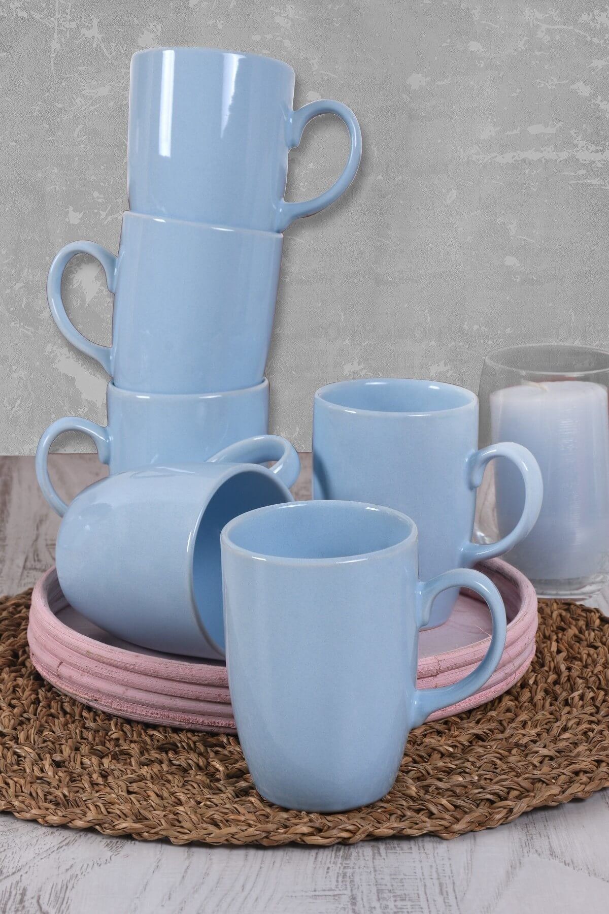 Keramika Buz Mavisi Bulut Kupa 9 Cm 6 Adet