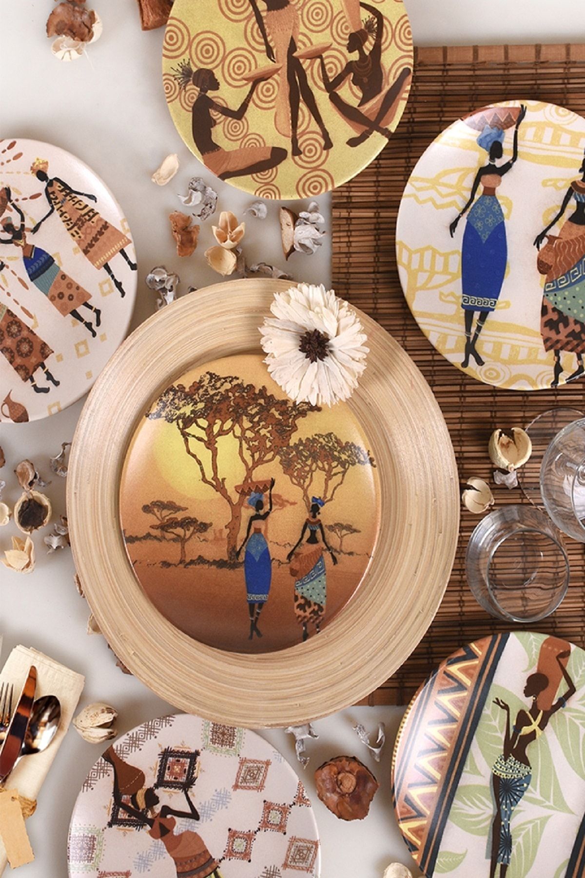 Keramika Afrikalı Kadınlar  Servis Tabağı 25 Cm 6 Adet - 18105-10-13-15-17