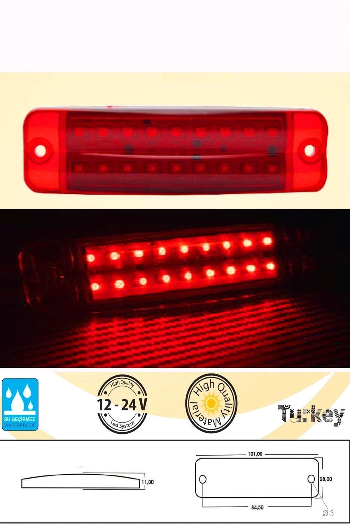 Sedef Led Lamba 18 Ledli 12-24 Volt Su Geçirmez.10 Adet Kırmızı