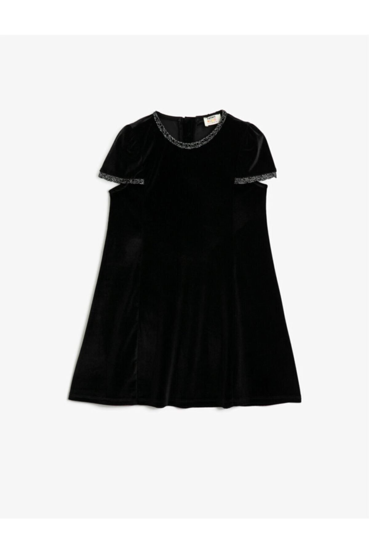 Koton Kız Çocuk Siyah Kadife Kısa Kollu Simli Elbise 1KKG87658OK