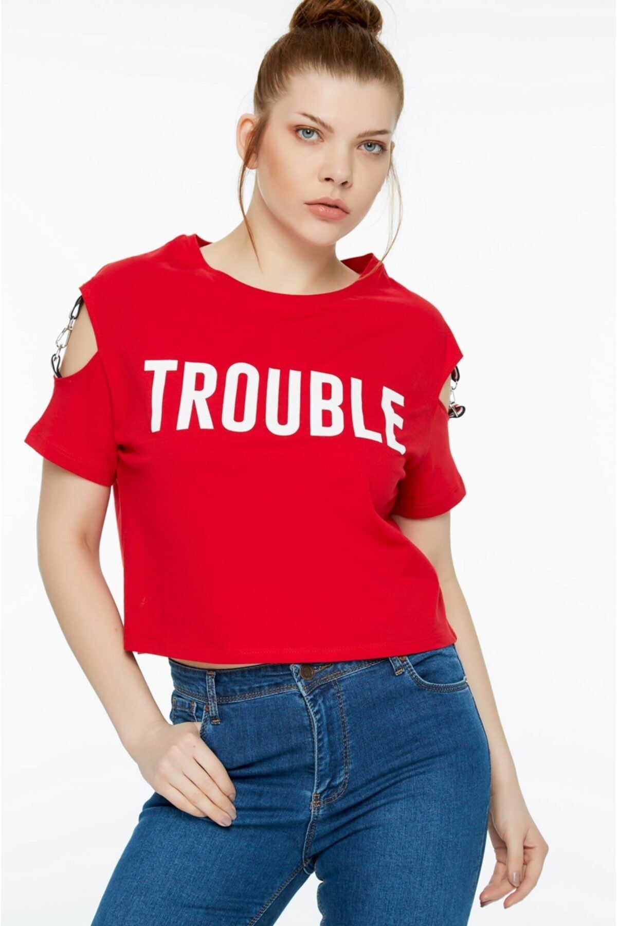Fullamoda Kadın Kırmızı  Baskılı T-Shirt