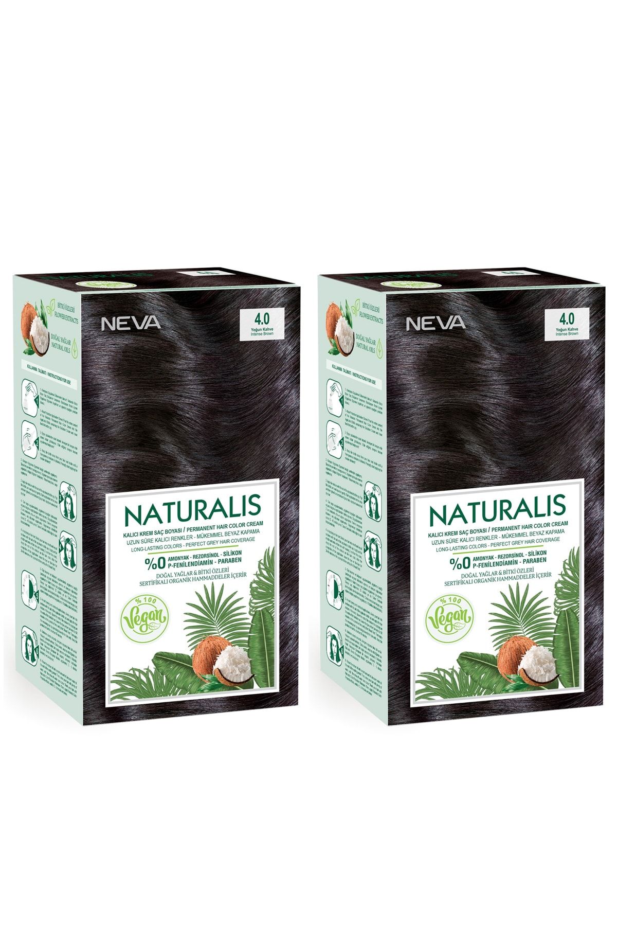 NEVA KOZMETİK Naturalis Saç Boyası 4.0 Yoğun Kahve %100 Vegan 2'li Set