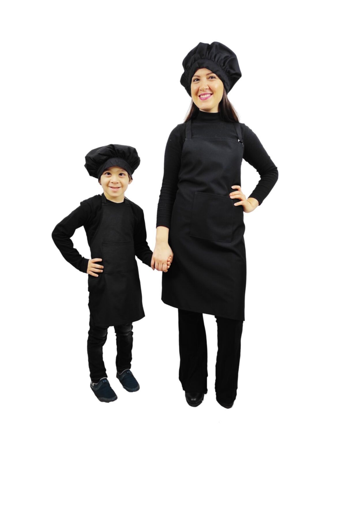 Mandalin Consept Mutfak Önlüğü 2li Konbin Şapkalı Siyah