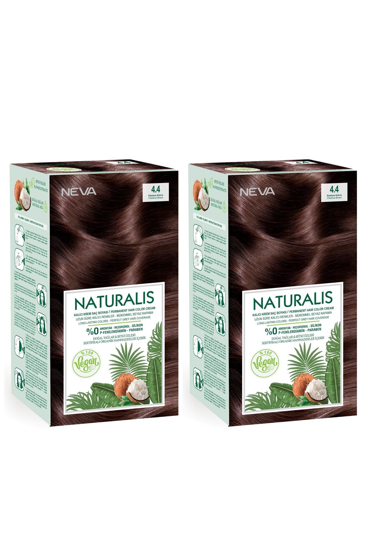 NEVA KOZMETİK Naturalis Saç Boyası 4.4 Kestane Kahve %100 Vegan 2'li Set