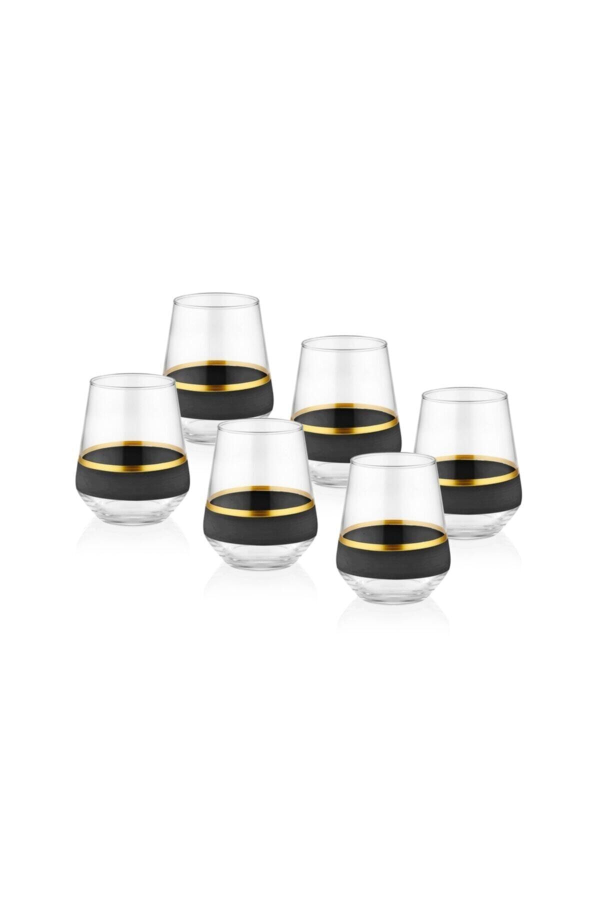 The Mia Glow Su Bardağı 6'lıı Set - Siyah & Gold