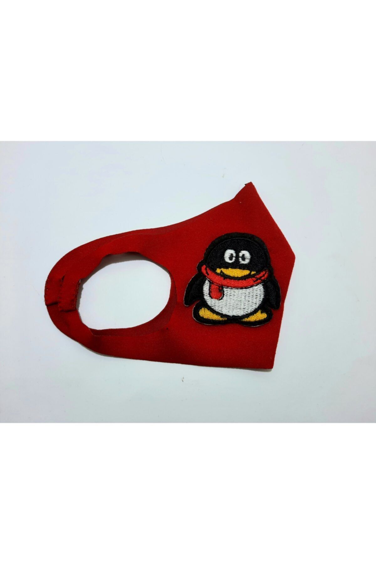 TMD AKSESUAR Penguen Aplike Nakışlı Kırmızı Çocuk Maskesi