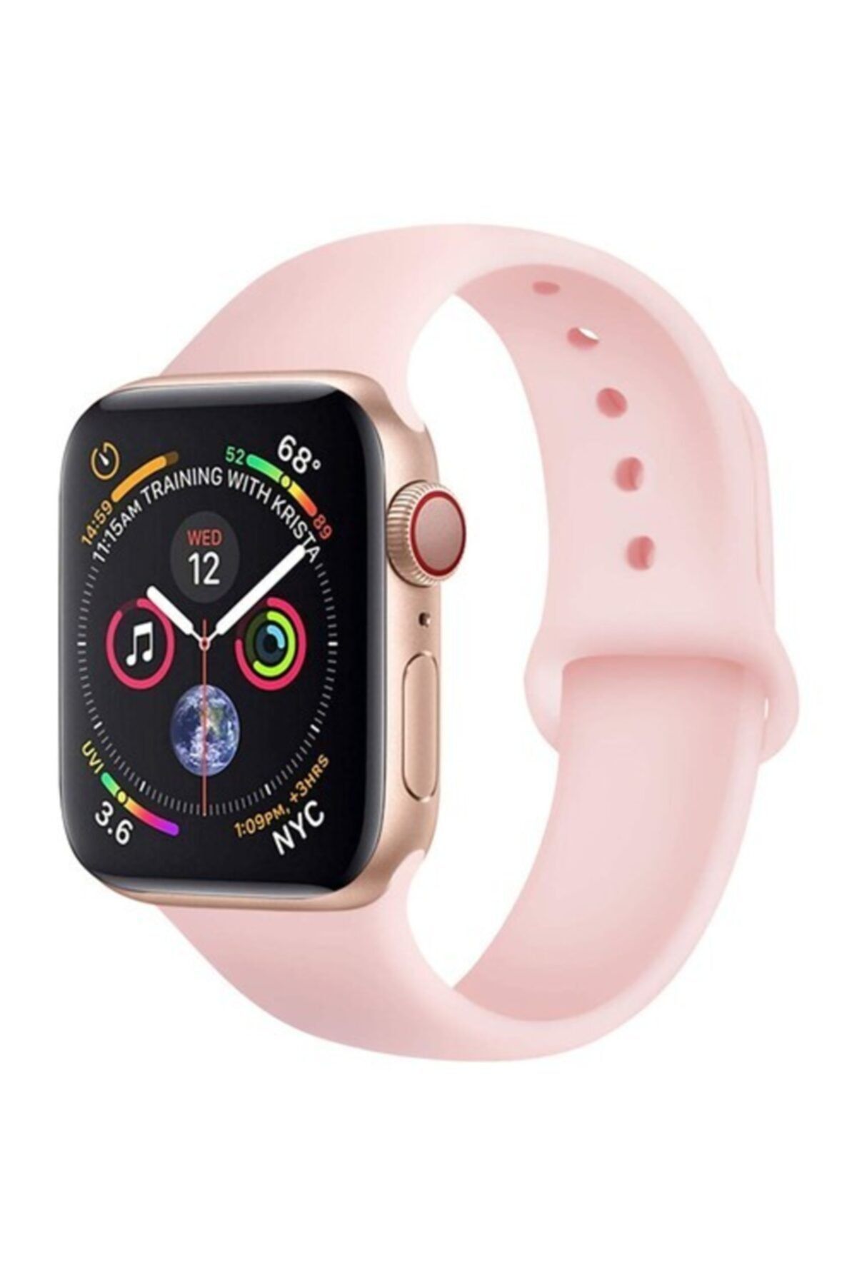 Bilişim Aksesuar Apple Watch 38 - 40- 41 Mm Spor Kordon Silikon Kayış Rose Gold S / M Beden