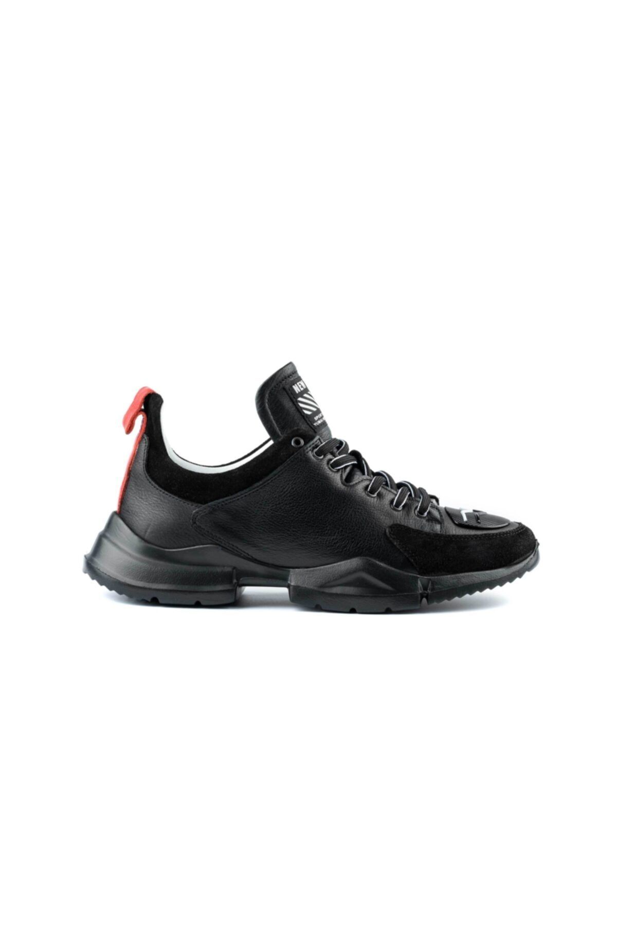 MARCOMEN Süet Detaylı Siyah Deri Sneaker Ayakkabı