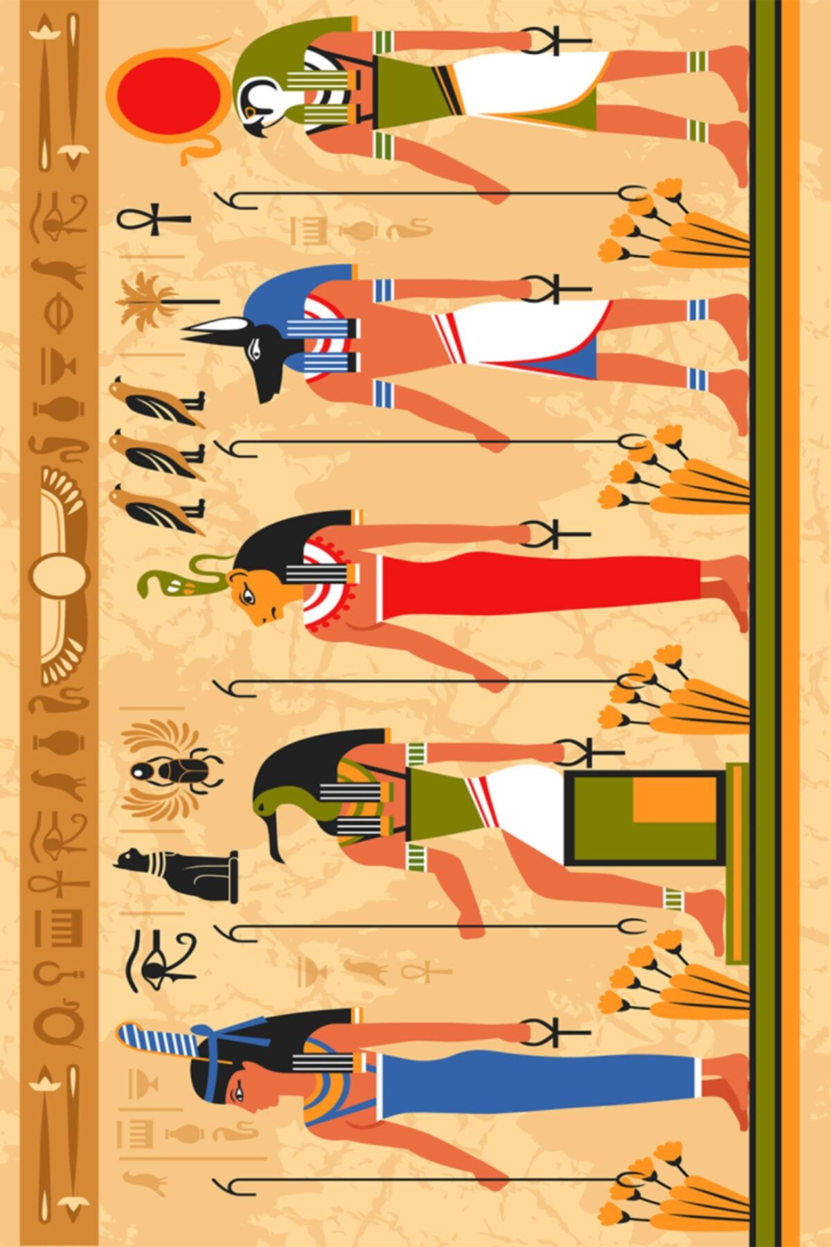 Resmiro Eski Mısır Sanatı Desenli Dijital Baskılı Halı
