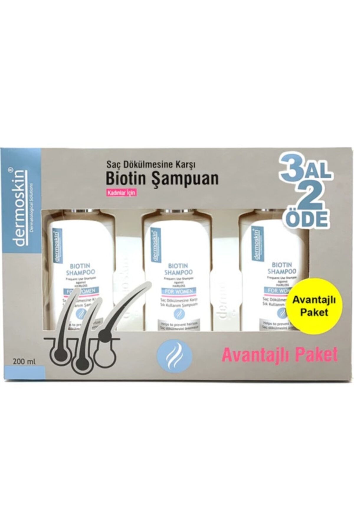 Dermoskin Biotin Şampuan Kadın 3 Al 2 Öde Avantajlı Paket