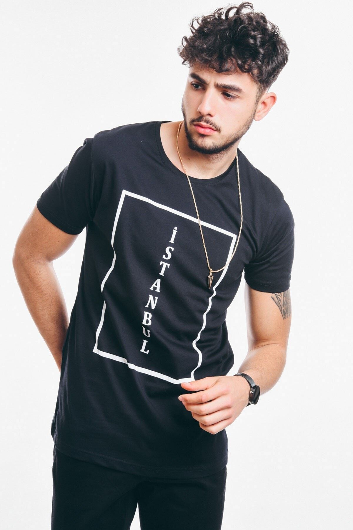 Karpefingo Erkek Istanbul Baskılı Siyah T-shirt - 45554