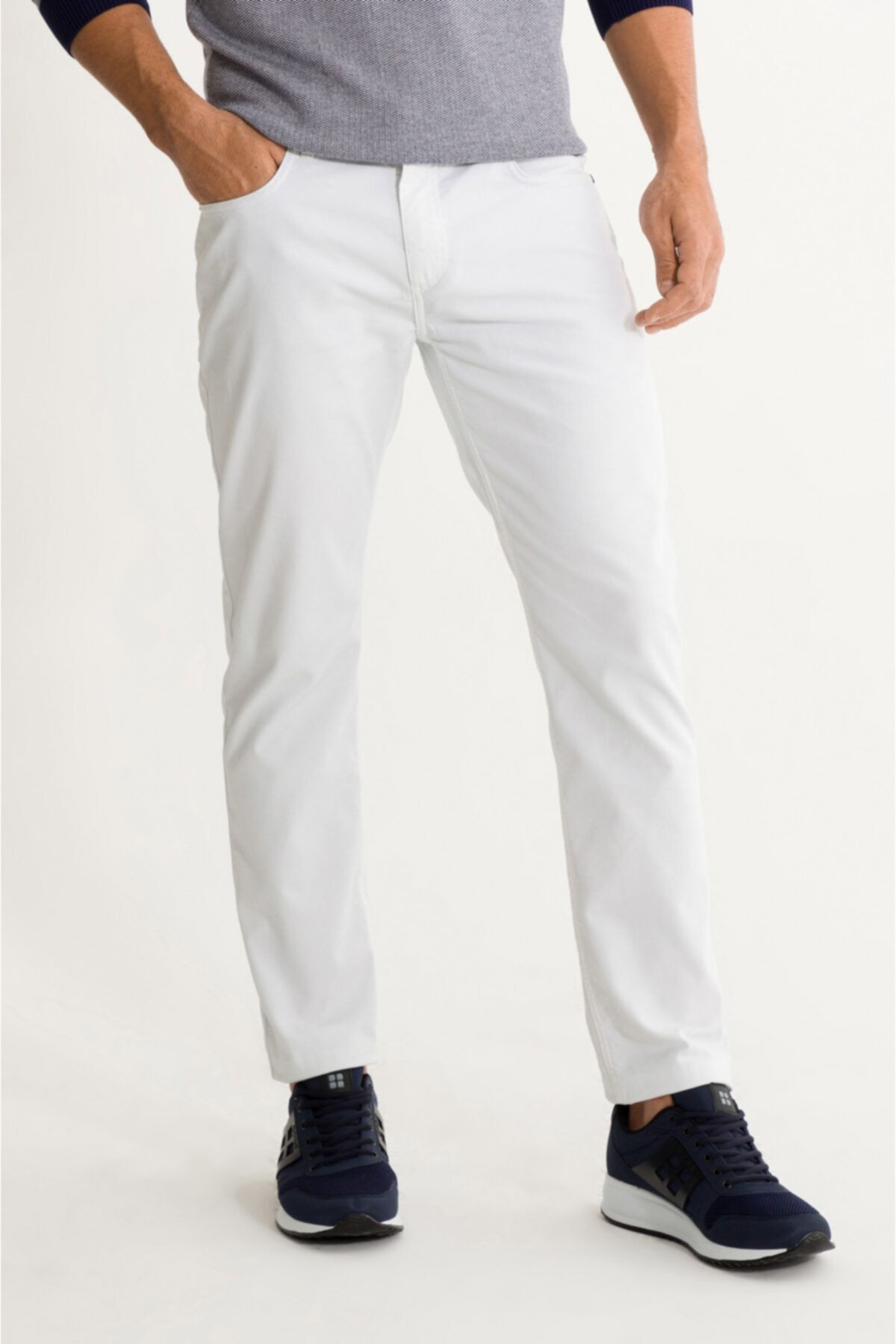 Avva Erkek Beyaz 5 Cepli Armürlü Slim Fit Pantolon A01s3076