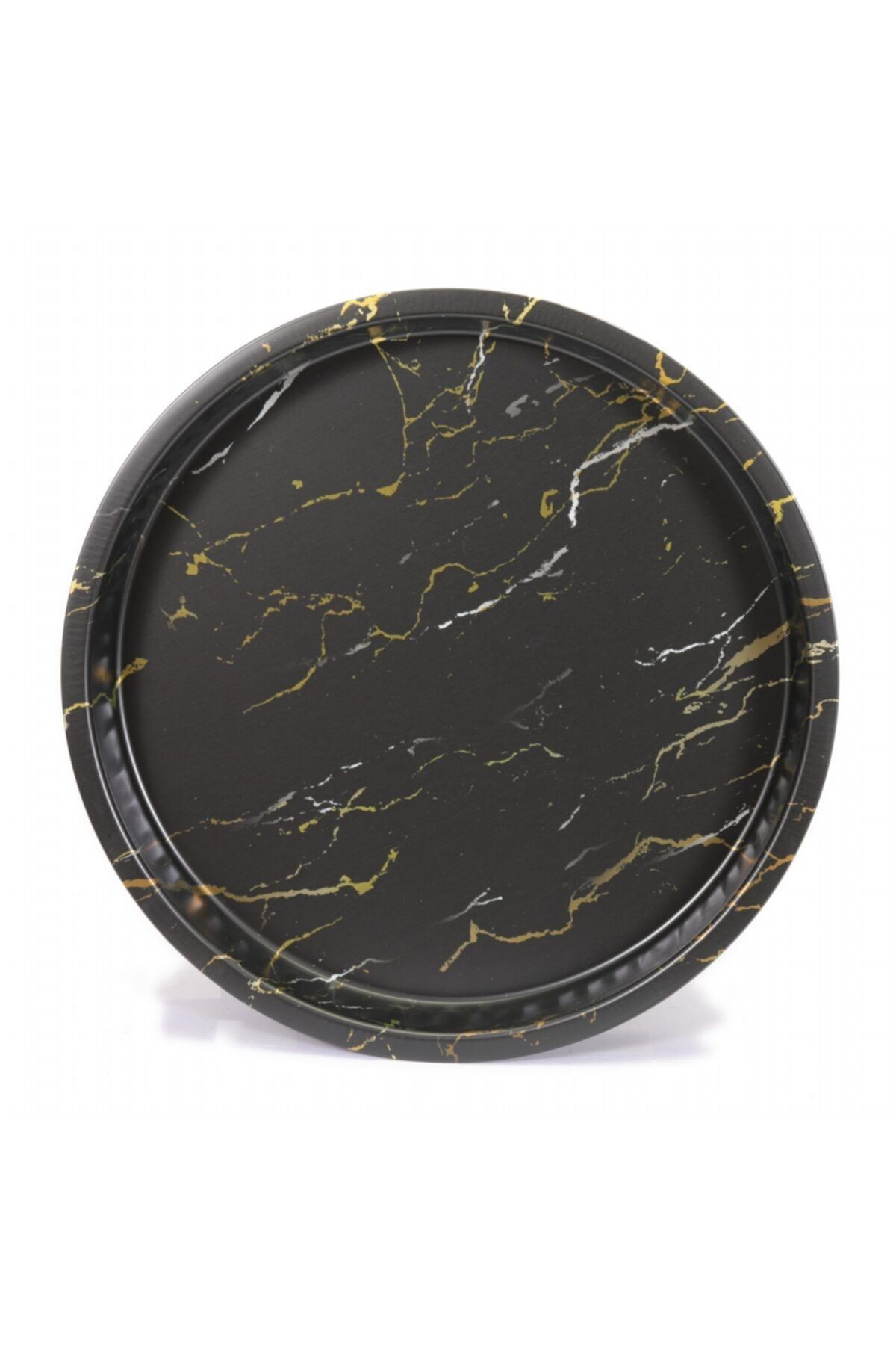 Evle Ef163-50 Marble Black Desenli Yuvarlak Tepsi 36 Cm