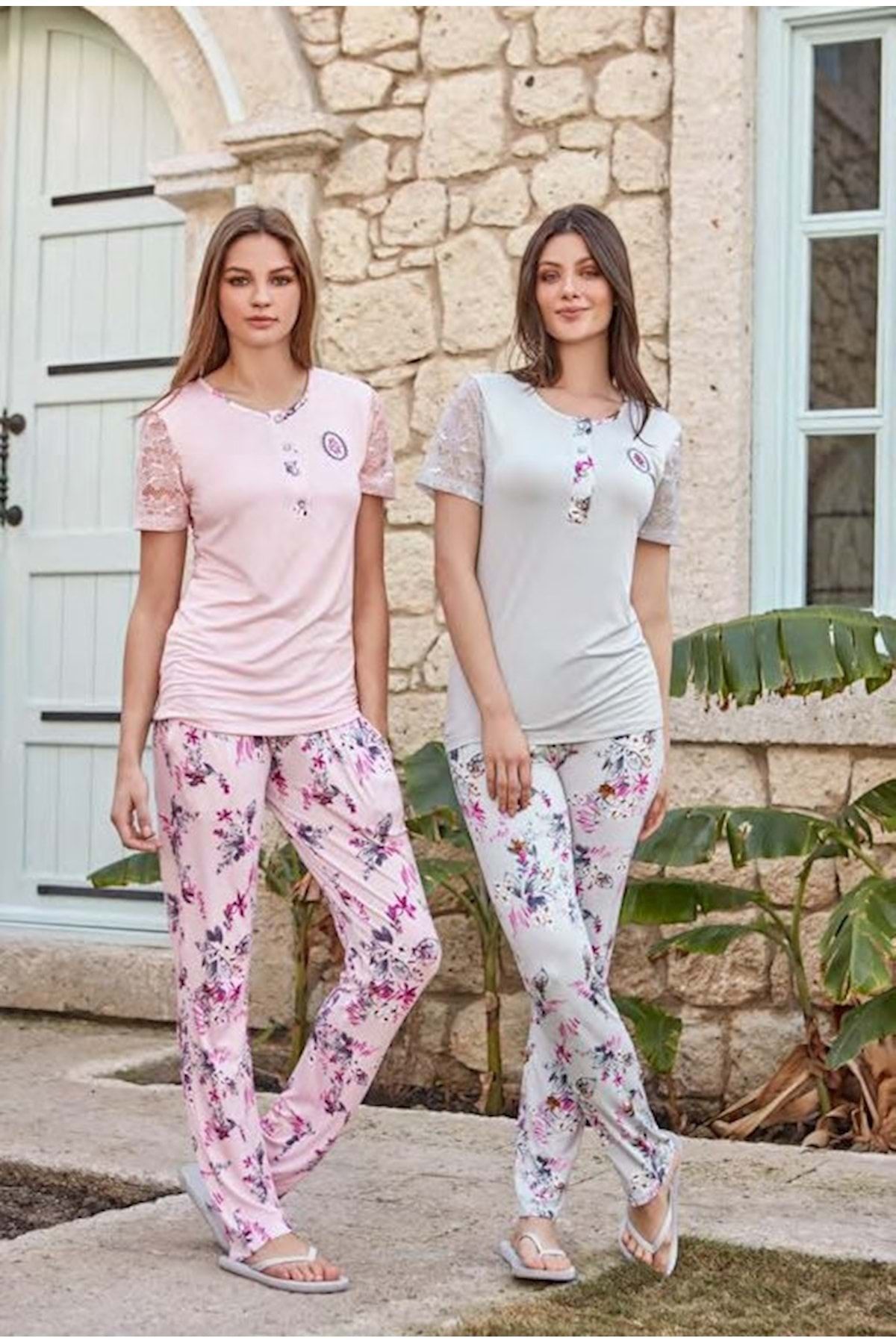 Feyza 3217 Kadın Kısa Kol Pijama Takımı - - Pembe - L