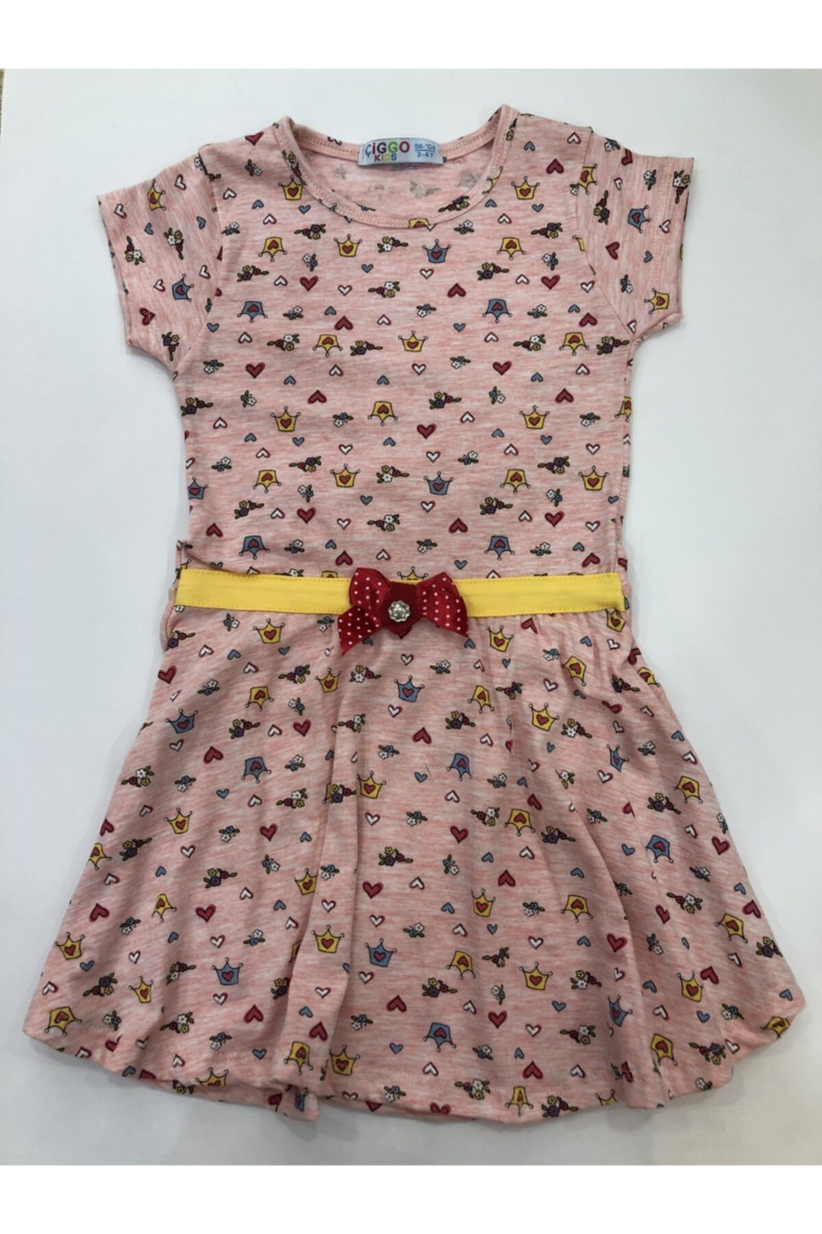 Çiggo Kids Kız Çocuk Pembe Kalpli Çiçekli Baskılı Elbise