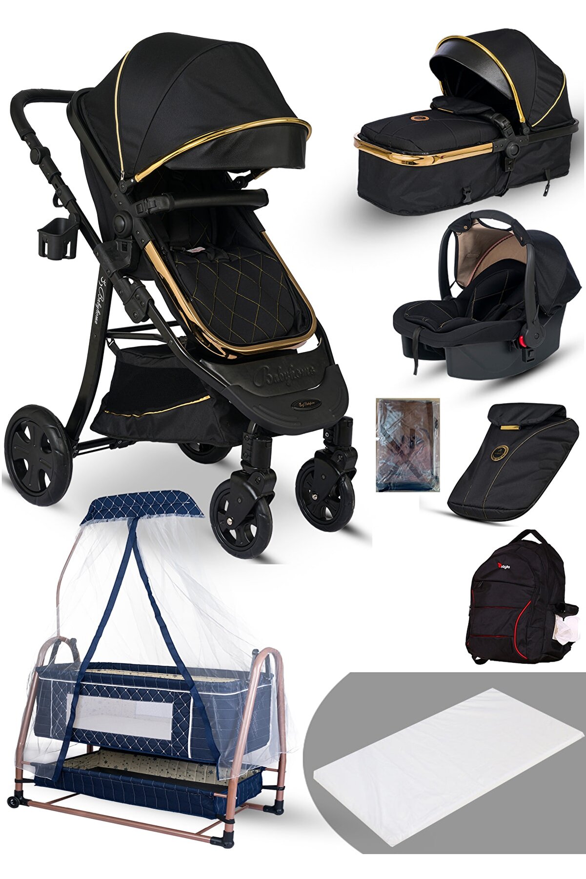 Baby Home Yeni Doğan Set 8 In 1 985 Travel Sistem Bebek Arabası Ve 505 Bebek Sepeti Anne Yanı Beşik