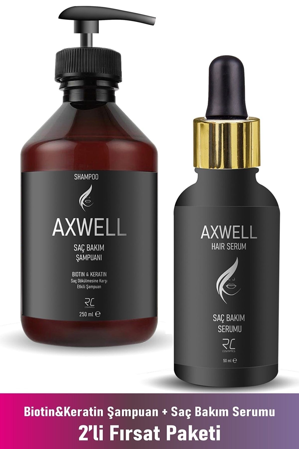 AXWELL Keratin - Biotın Saç Dökülmelerine Karşı Onarıcı Bakım Şampuanı 250 ml - Onarıcı Bakım Serumu 50 ml