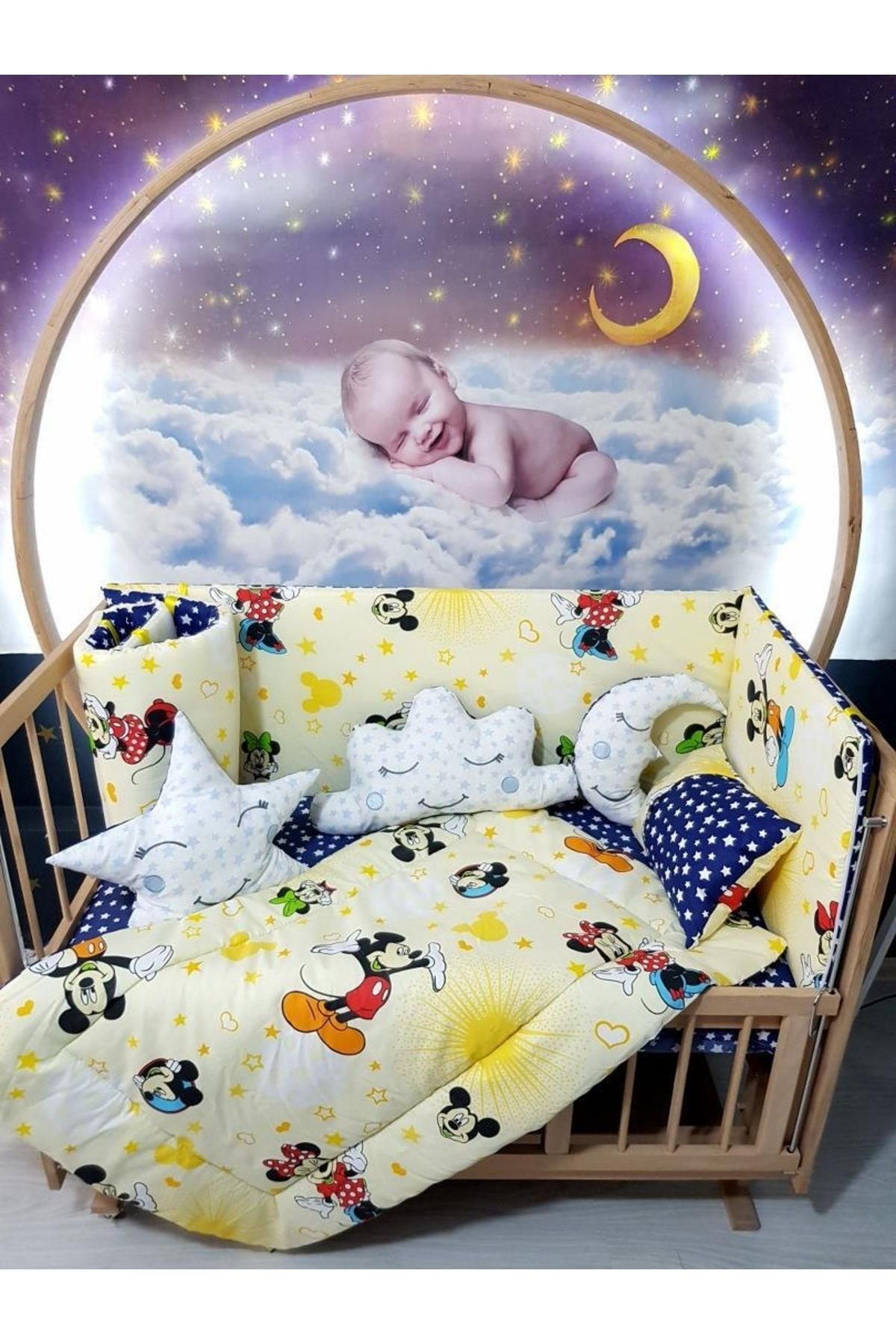 bebek iklimi 60x120 Bebek Uyku Seti Mickey Desen 9 Parça (beşik Dahil Değildir)