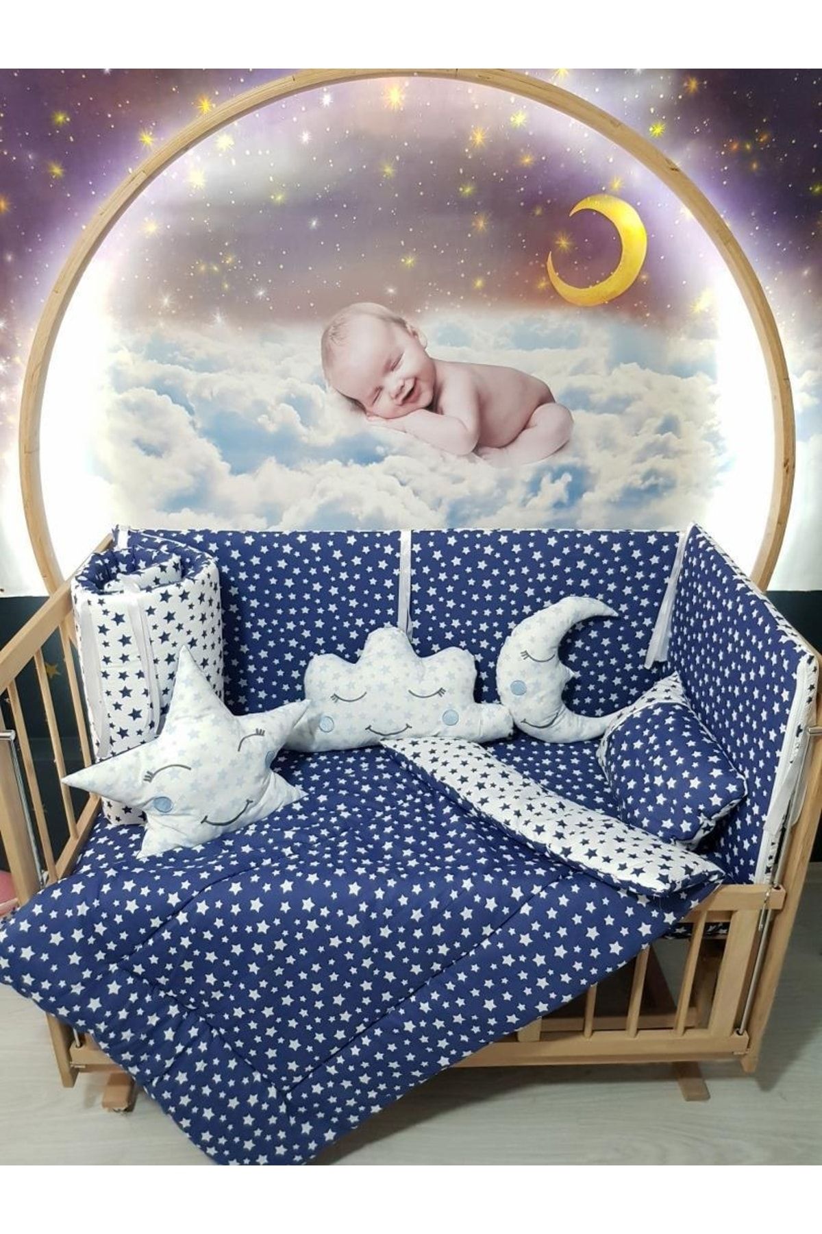 bebek iklimi 60x120 Bebek Uyku Seti Yıldız Desen 9 Parça (beşik Dahil Değildir)