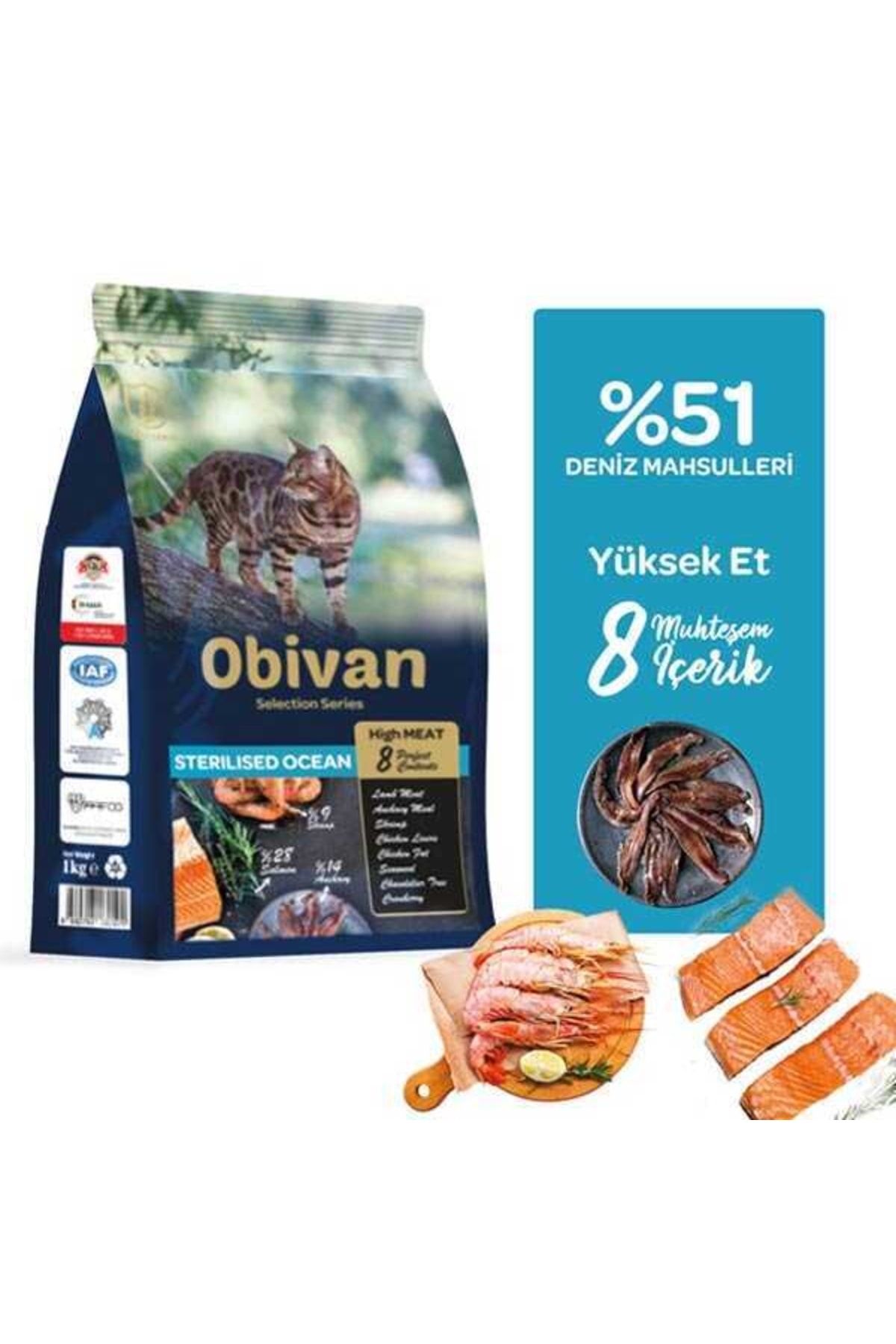 obivan Selection Sterilised Düşük Tahıllı Somonlu Ve Karidesli Kısırlaştırılmış Kedi Maması 1 Kg