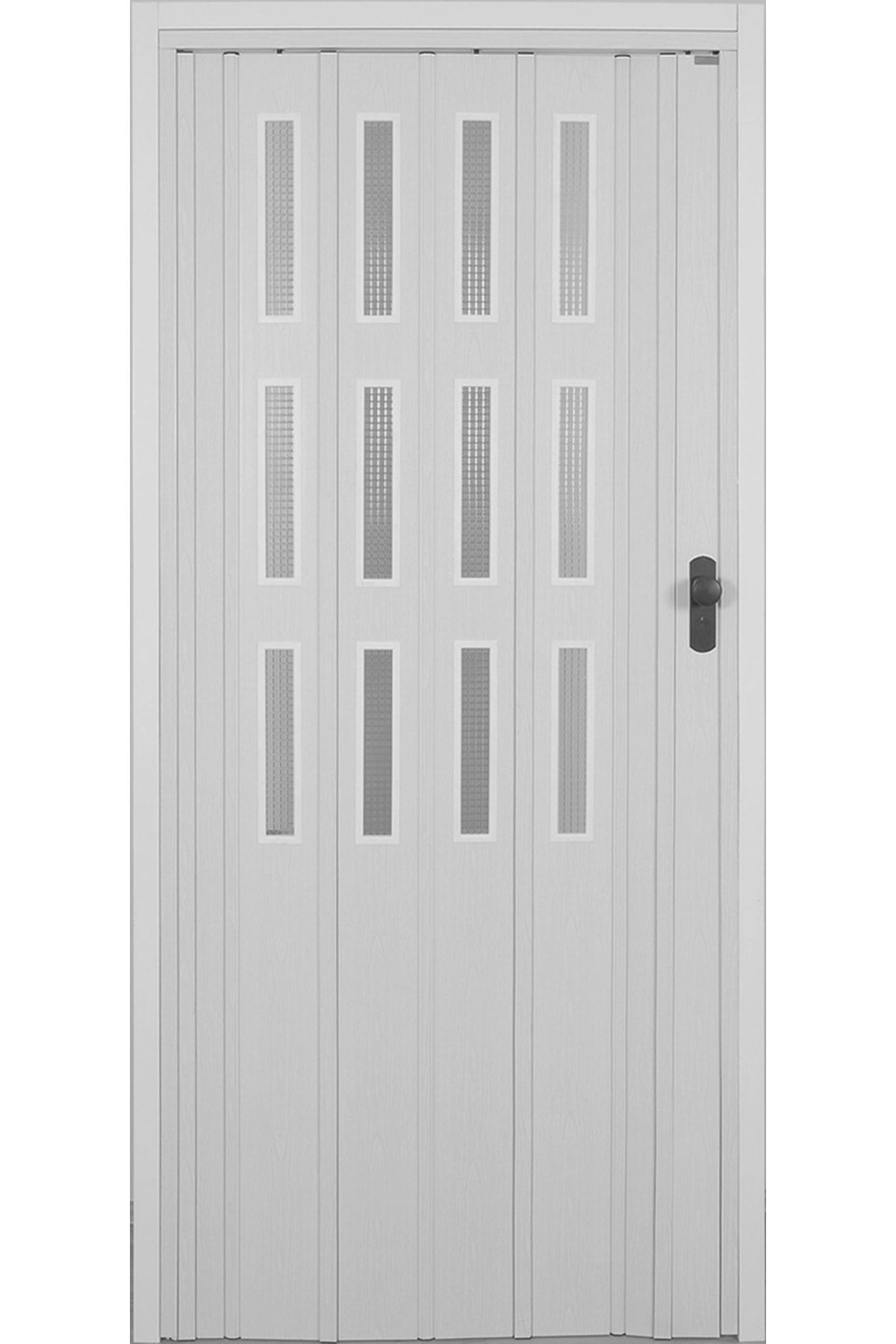 DEKORAKS 3 Sıra Camlı Akordeon Kapı, Beyaz Düz Renkli, 87x215 cm