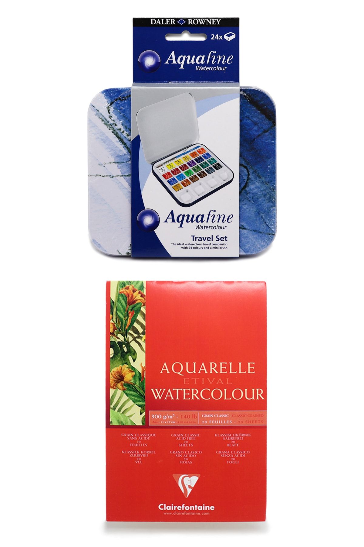 GLANCE Daler Rowney Aquafine 24'lü Suluboya Seti Clairefontaine Etival Suluboya Defteri 11x17cm 300 G 20 Yp