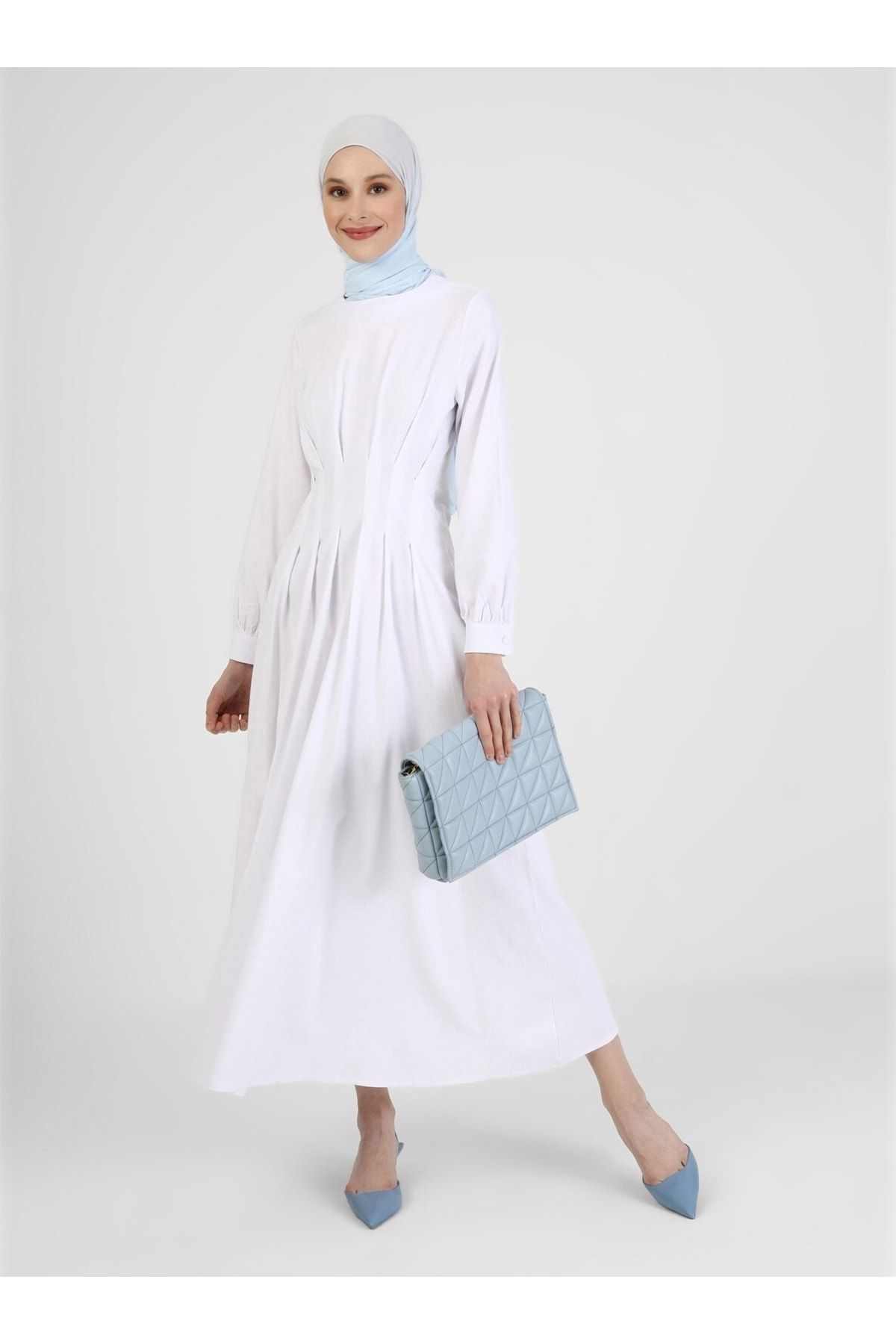 Refka Bel Detaylı Kalın Pileli Elbise - Off White - Casual