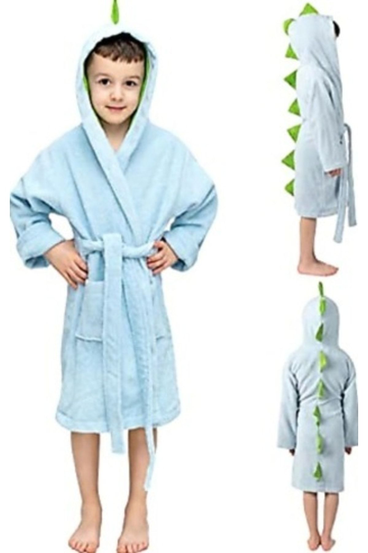 Alpar Tekstil Kapşonlu Pamuklu Havlu Yumuşacık Kız-erkek Çocuk Bornozu Kostüm Mavi /dinazor