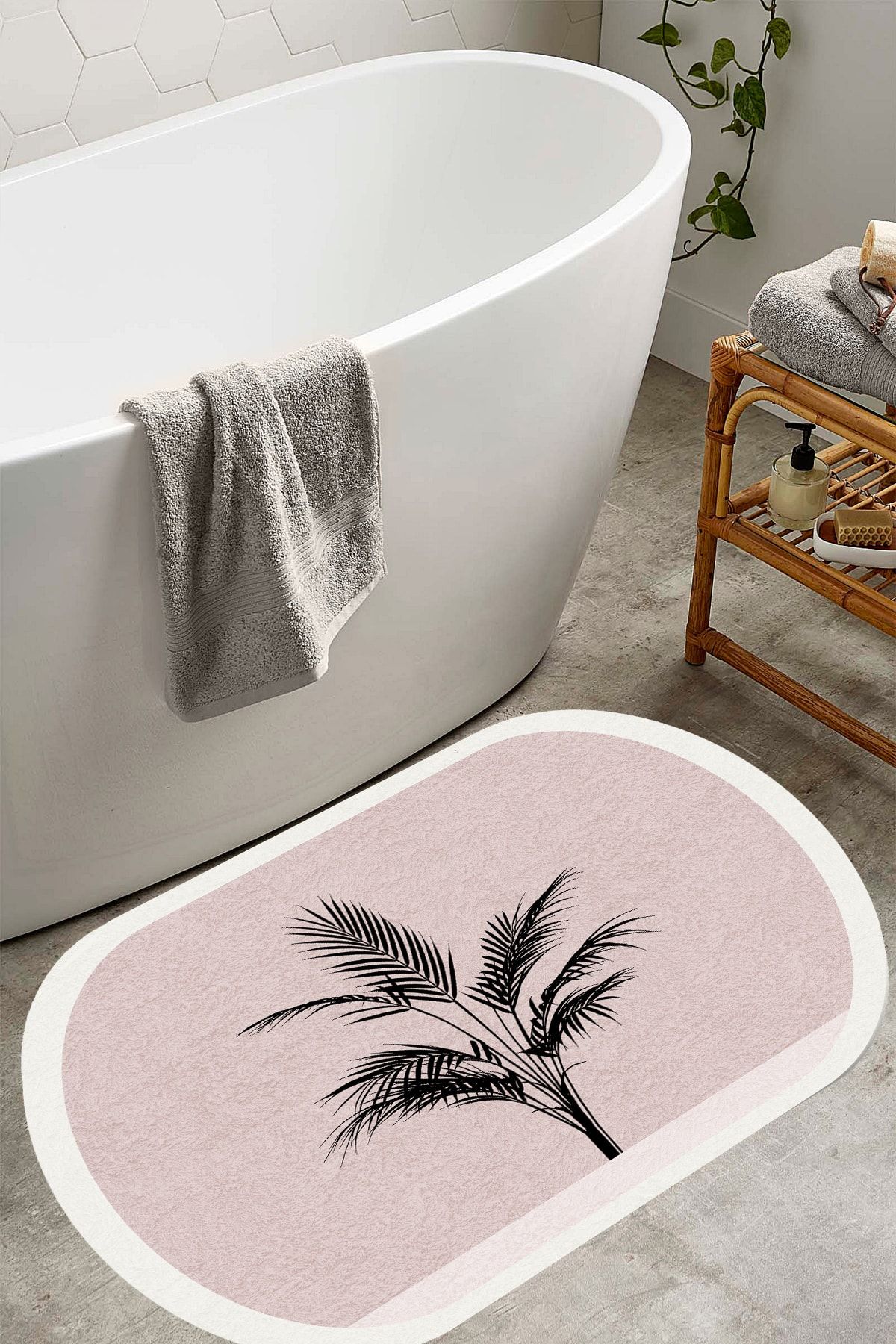 Decomia Home Bath Yıkanabilir Kaymaz Yaprak Desenli Banyo Paspası Banyo Halısı (60X100)