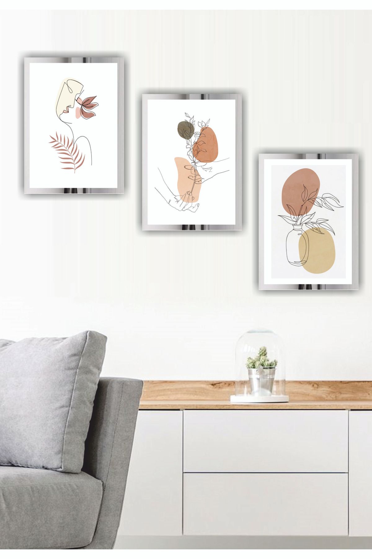 Leprikon 3 Parça Ev Dekorasyon Mutfak Salon Yatak Odası Pleksi Aynalı Çerçeveli Mdf Tablo Set