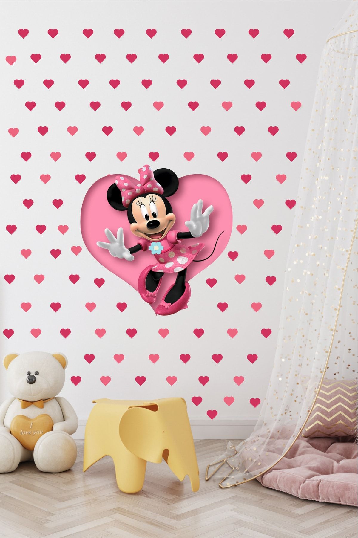 efekt reklam Mini Mouse Kalpli Mega Set Çocuk Bebek Odası Yapışkanlı Duvar Kağıdı Aksesuarları Süsü Duvar Sticker