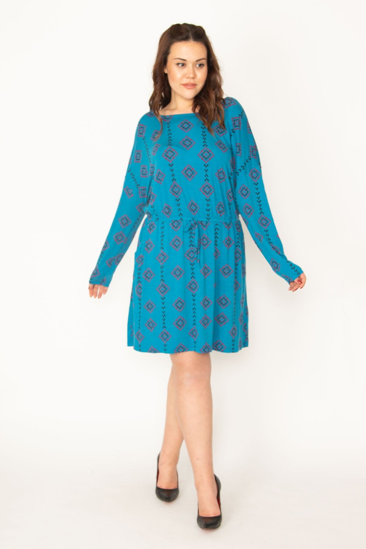 Şans Tekstil Kadın Renkli Beli Lastil Ve Cep Detaylı Elbise 26a32772