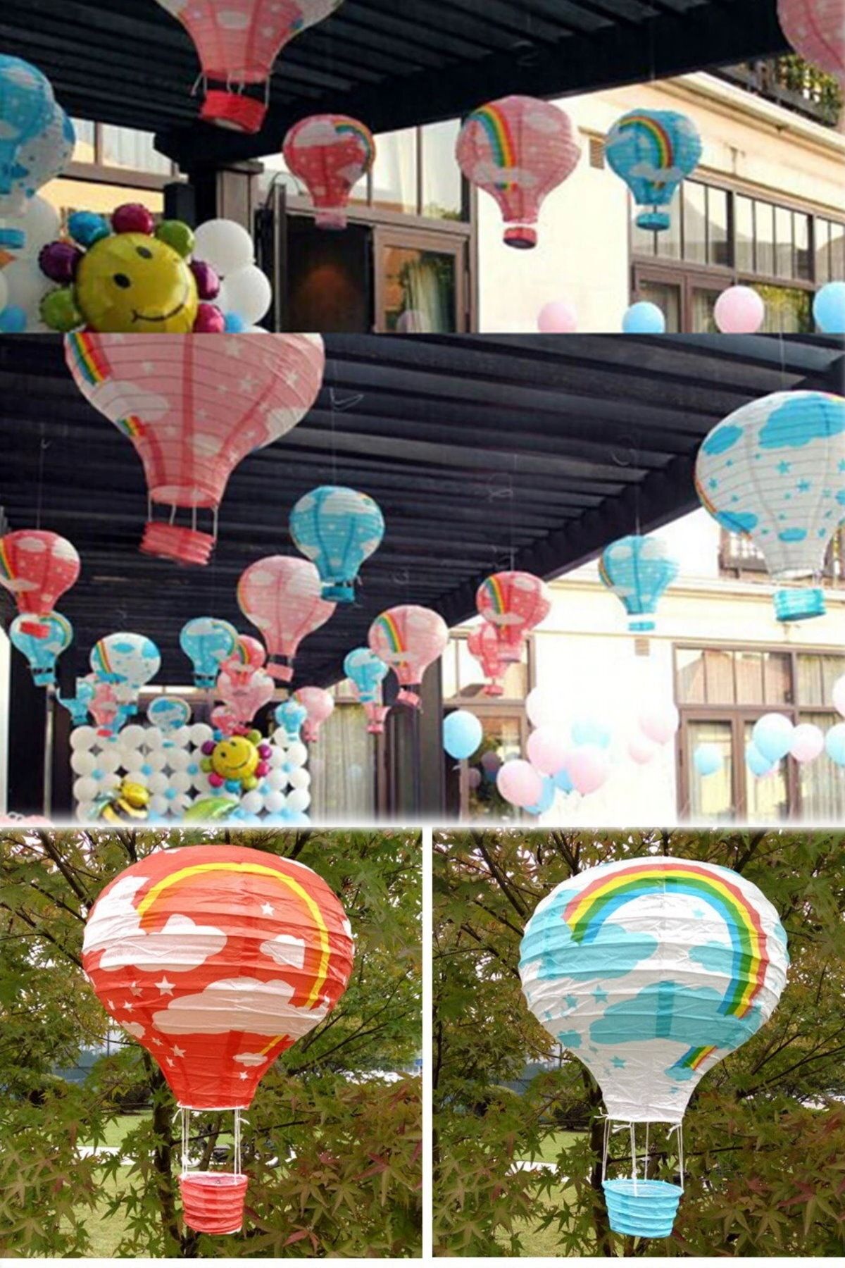 Utelips Gökkuşağı Rengarenk 5 Adet Dilek Feneri Kağıt Dekoratif Eğlenceli Uçan Balon Hediyelik Japon Feneri