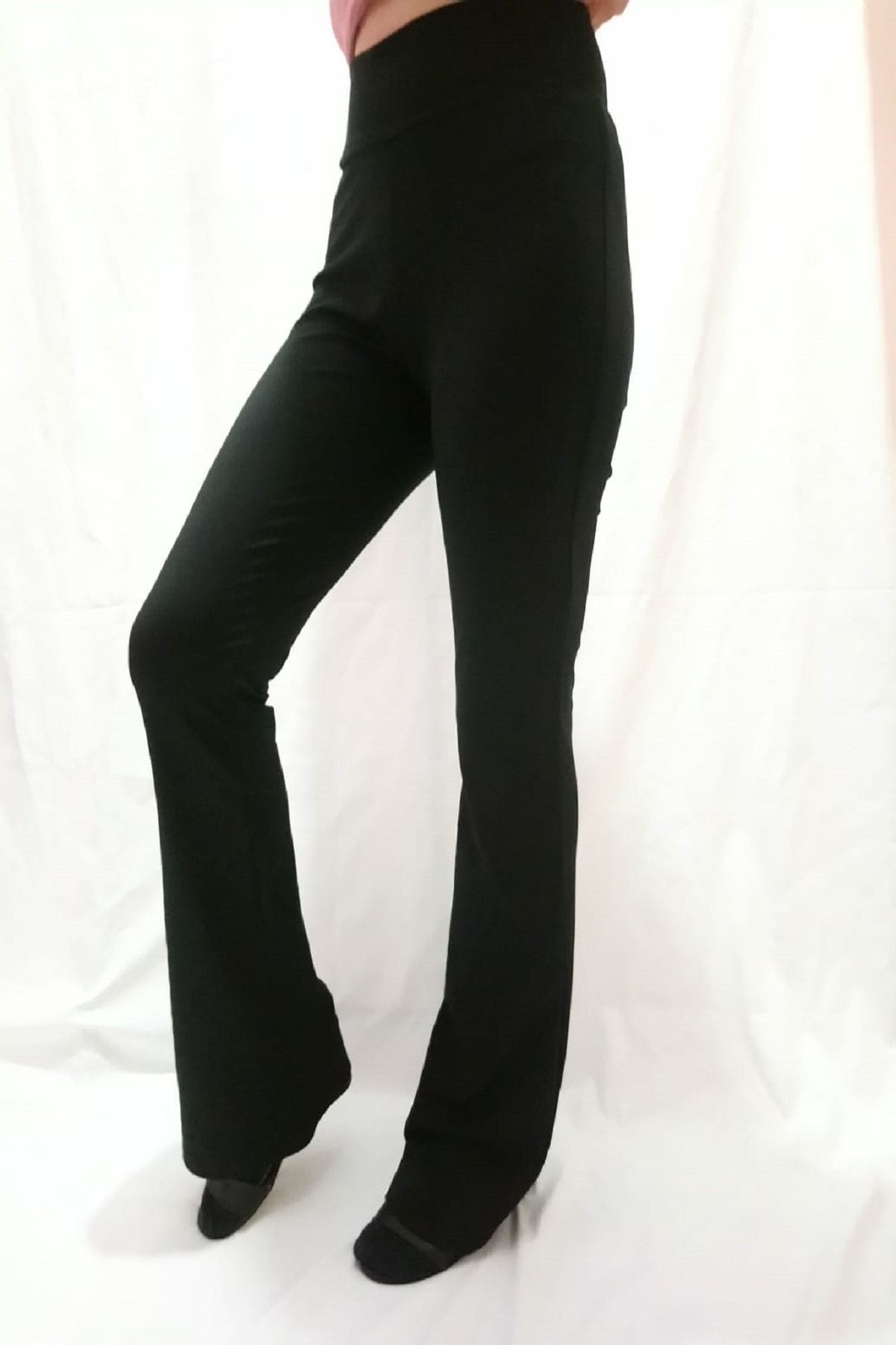 Modoo Tekstil Kadın Siyah Yüksel Bel İspanyol Paça Pantolon