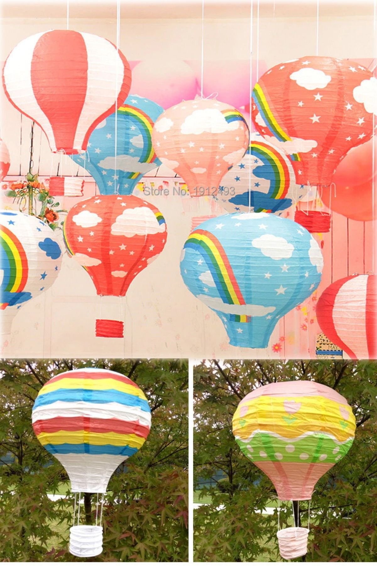 Utelips 10 Adet Dilek Feneri Balon Japon Kağıt Gökkuşağı Baskılı Dilek Dekoratif Fener Eğlenceli Hediyelik