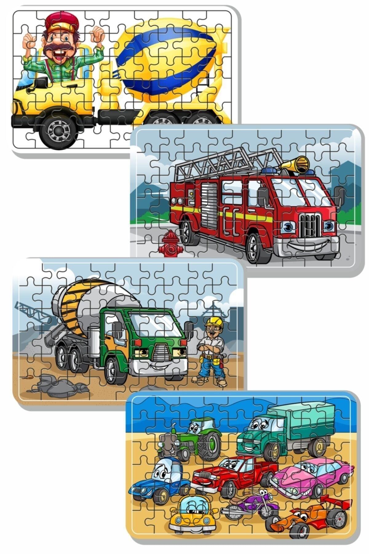 Walldeco Çimento Arabası, Itfaiye Arabası, Arabalar 54 Parça Ahşap Puzzle