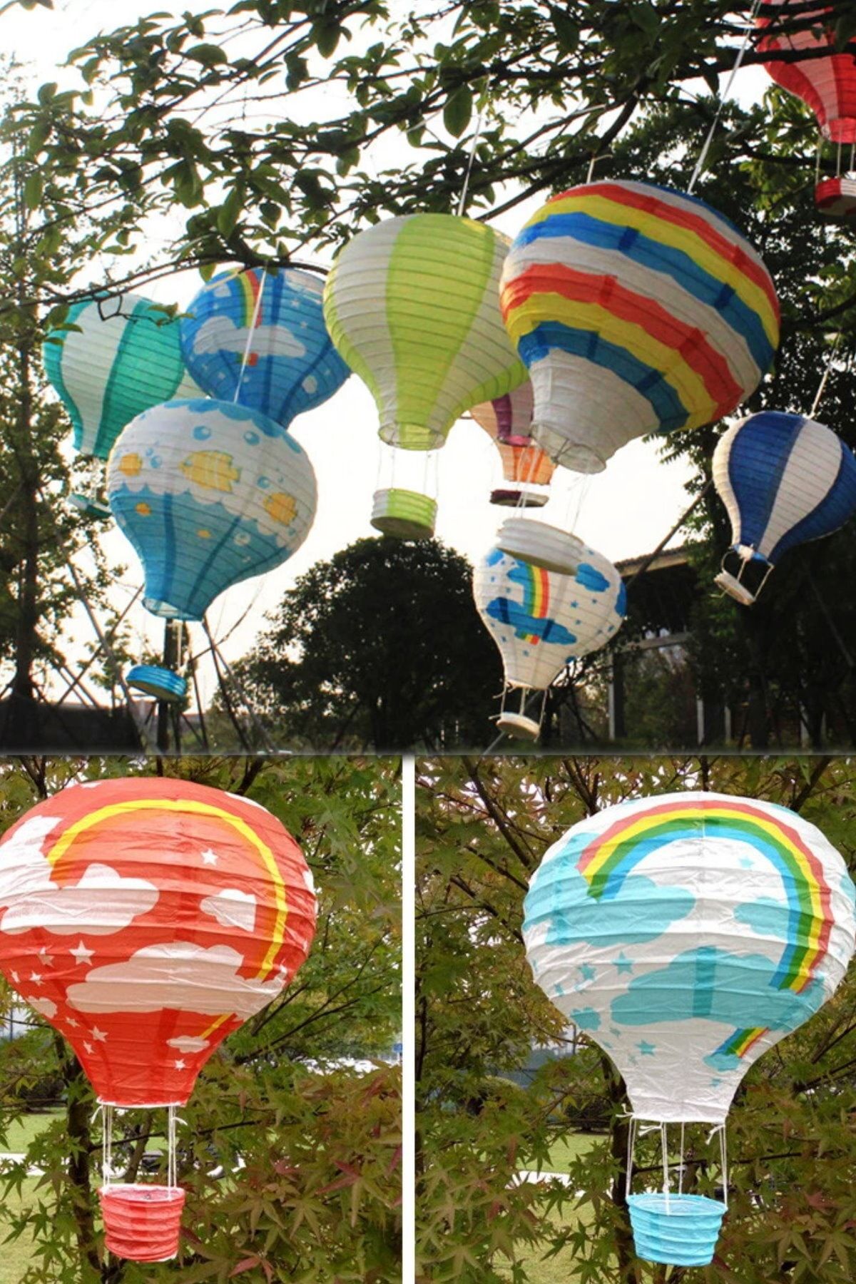Utelips Gökkuşağı Rengarenk 1 Adet Dilek Feneri Kağıt Dekoratif Eğlenceli Uçan Balon Hediyelik Japon Feneri