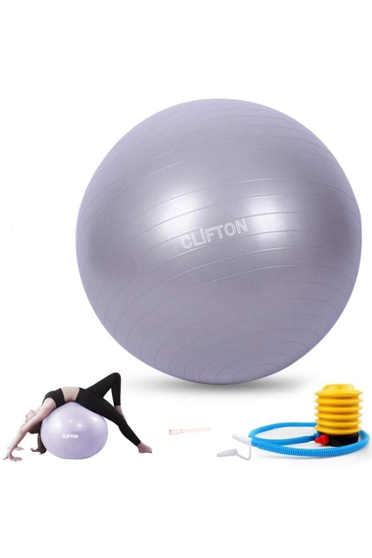 Clifton 65 cm Fitilli Pilates Topu Ve Pompa Seti Plates Denge Yoga Spor Egzersiz Top