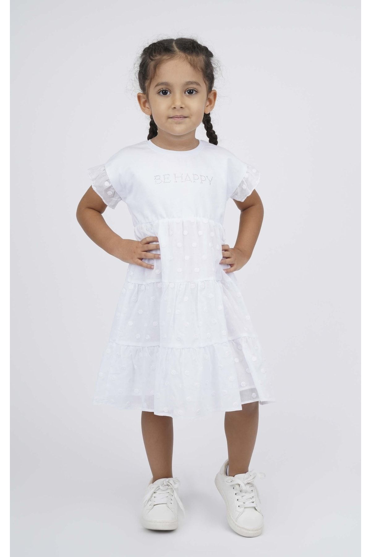 best kids Kız Çocuk Beyaz Katlı Elbise