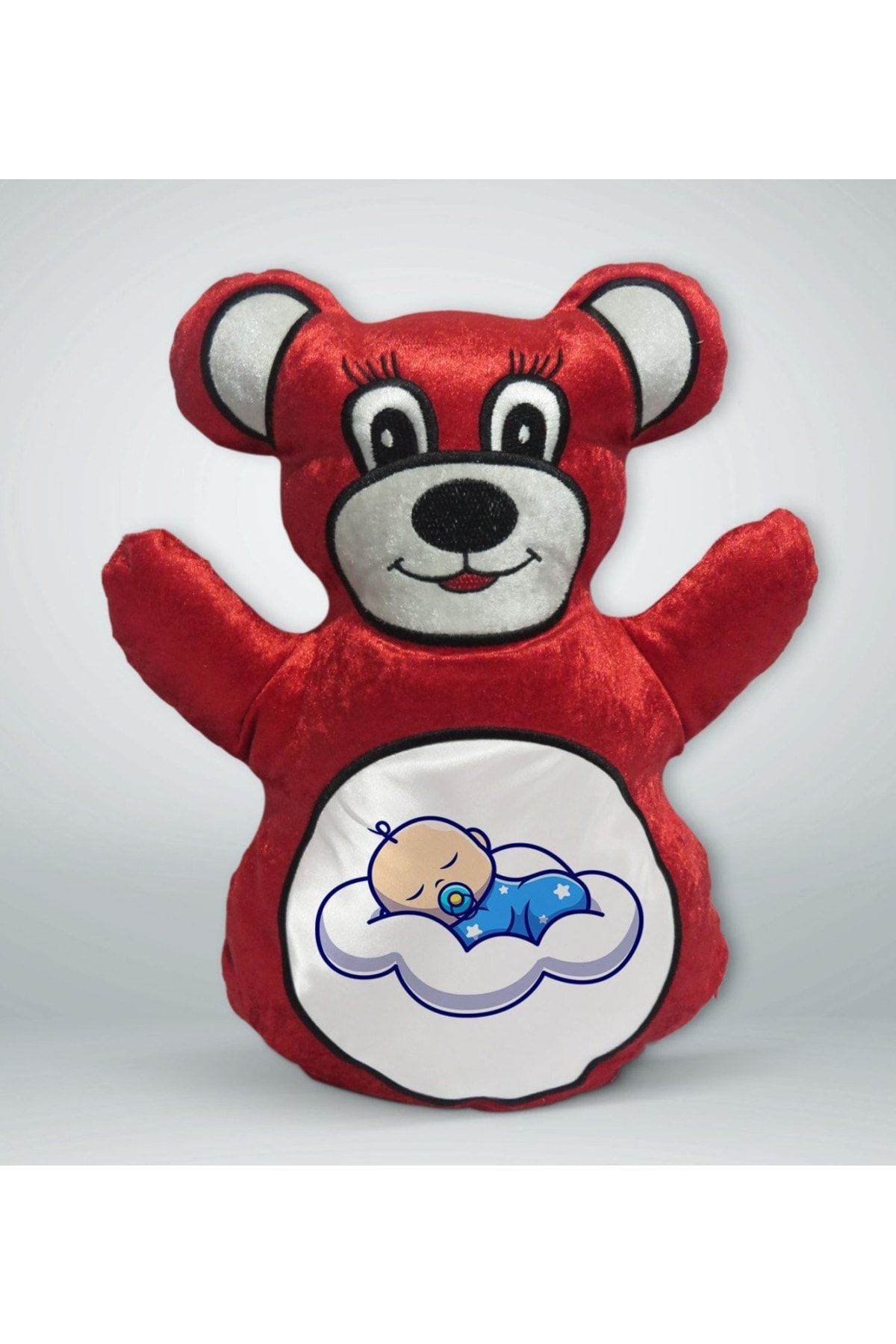 Bk Gift Gift Uyuyan Bebek Tasarımlı Kırmızı Ayıcık Yastık-1
