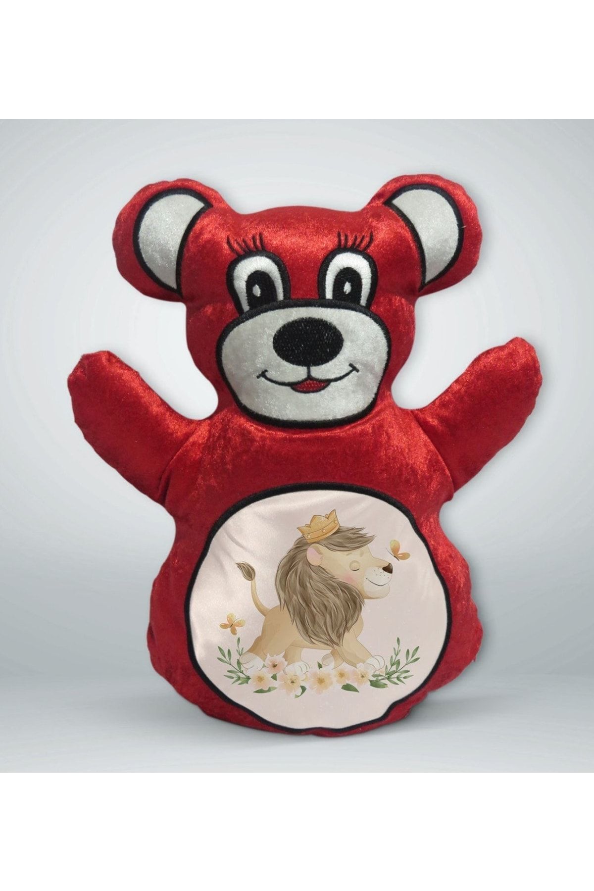 Bk Gift Gift Sevimli Aslan Tasarımlı Kırmızı Ayıcık Yastık-1