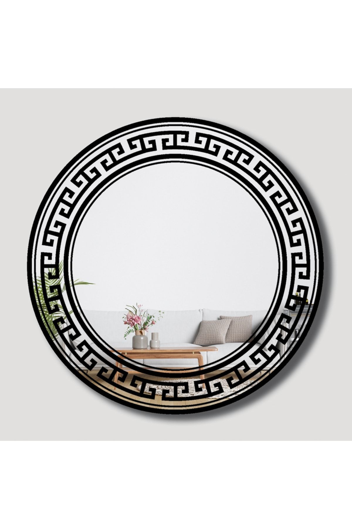 Alfista Art 70cm Dekoratif Desenli Yuvarlak Konsol Dresuar Banyo Aynası Vega Modeli