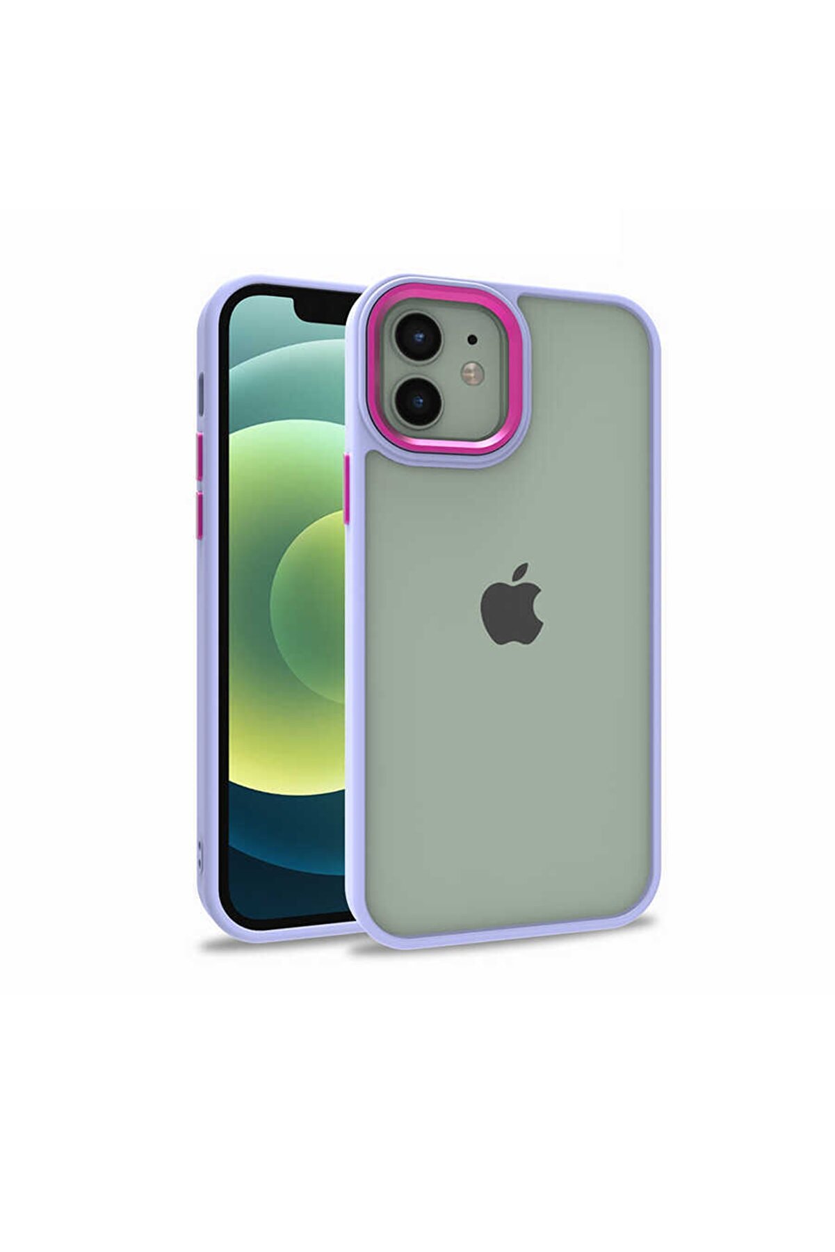 Fibaks Apple Iphone 12 Uyumlu Kılıf Arkası Şeffaf Köşeleri Parlak Renkli Işlemeli Kapak