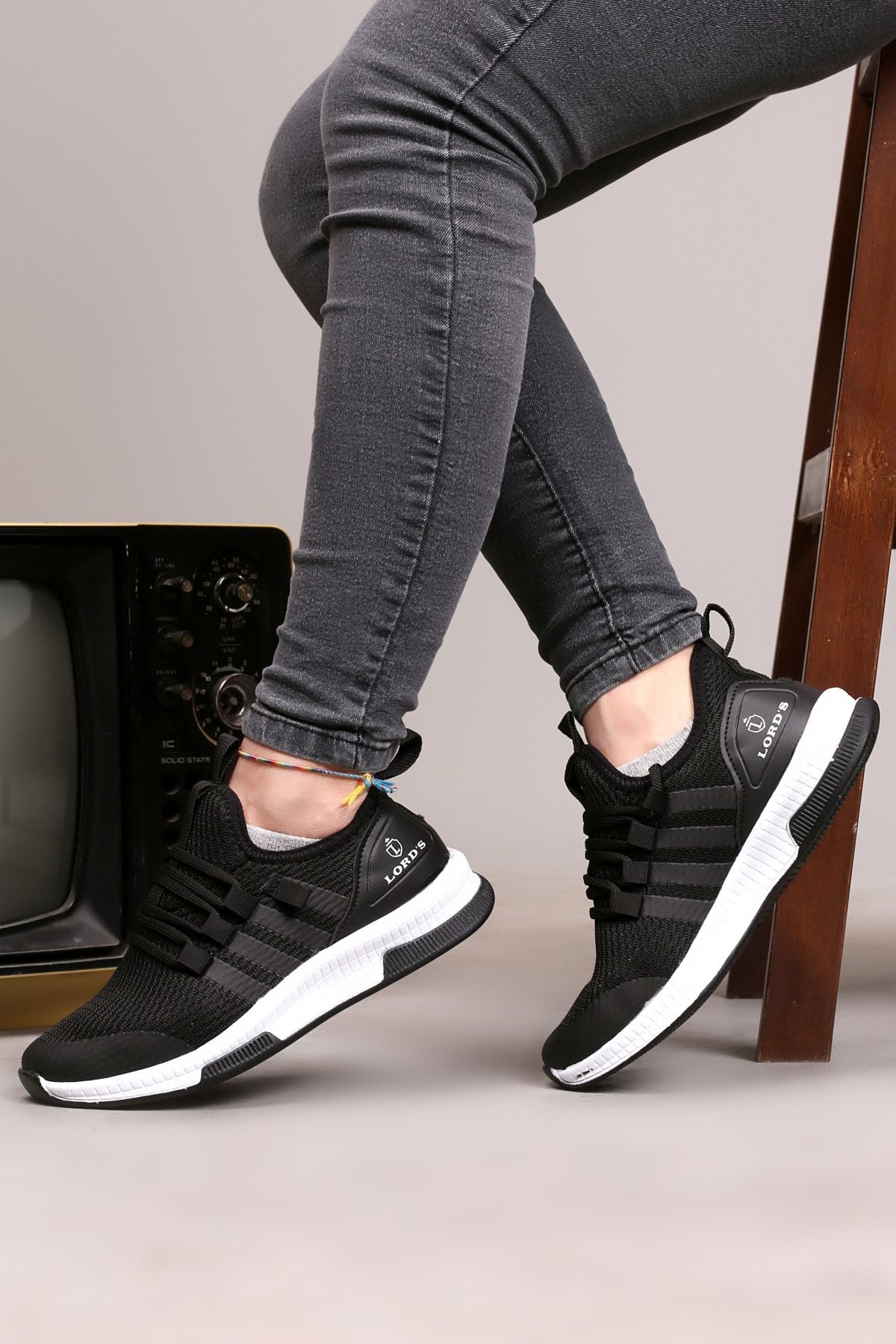 lord's ayakkabı Unisex Siyah Triko Sneaker Spor Ayakkabı