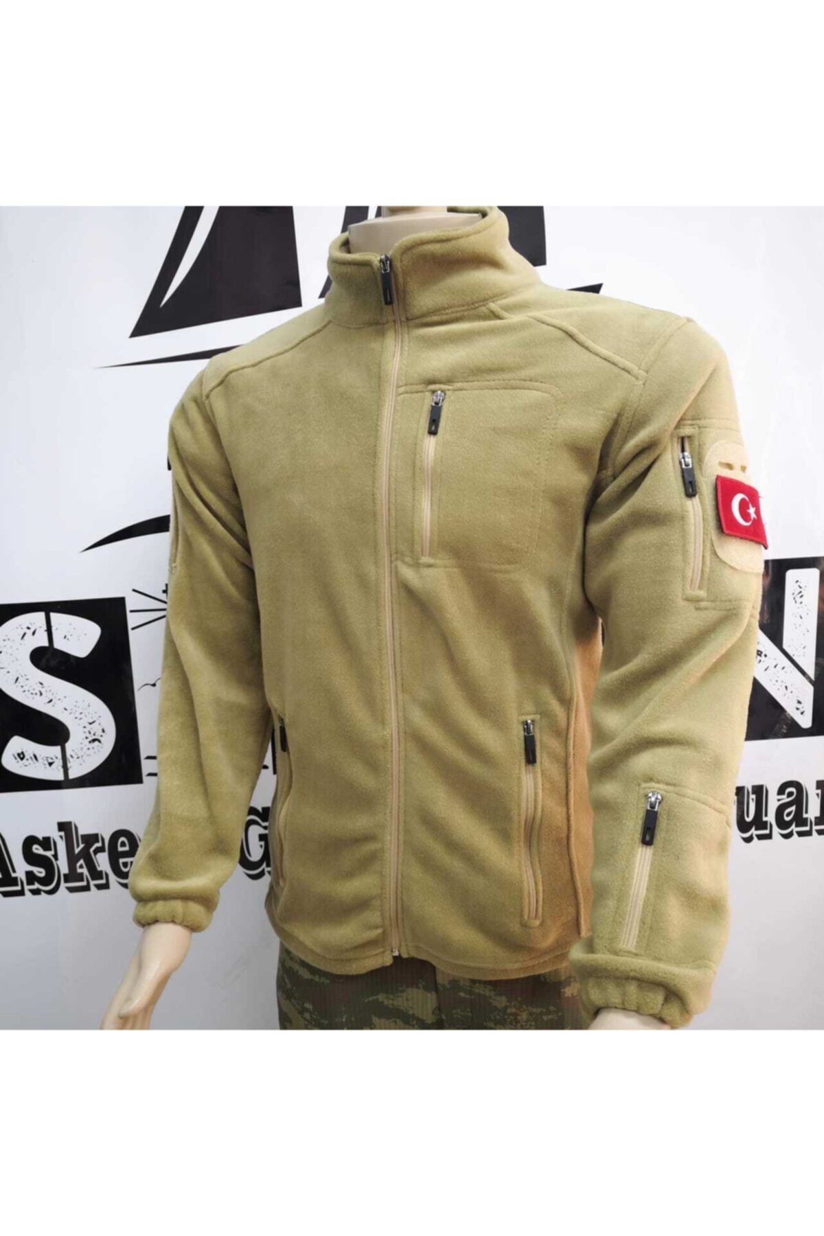 Silyon Askeri Giyim Taktik Polar Askeri Tip 5 Cepli Ve Türk Bayrağı Peç Çöl Renk